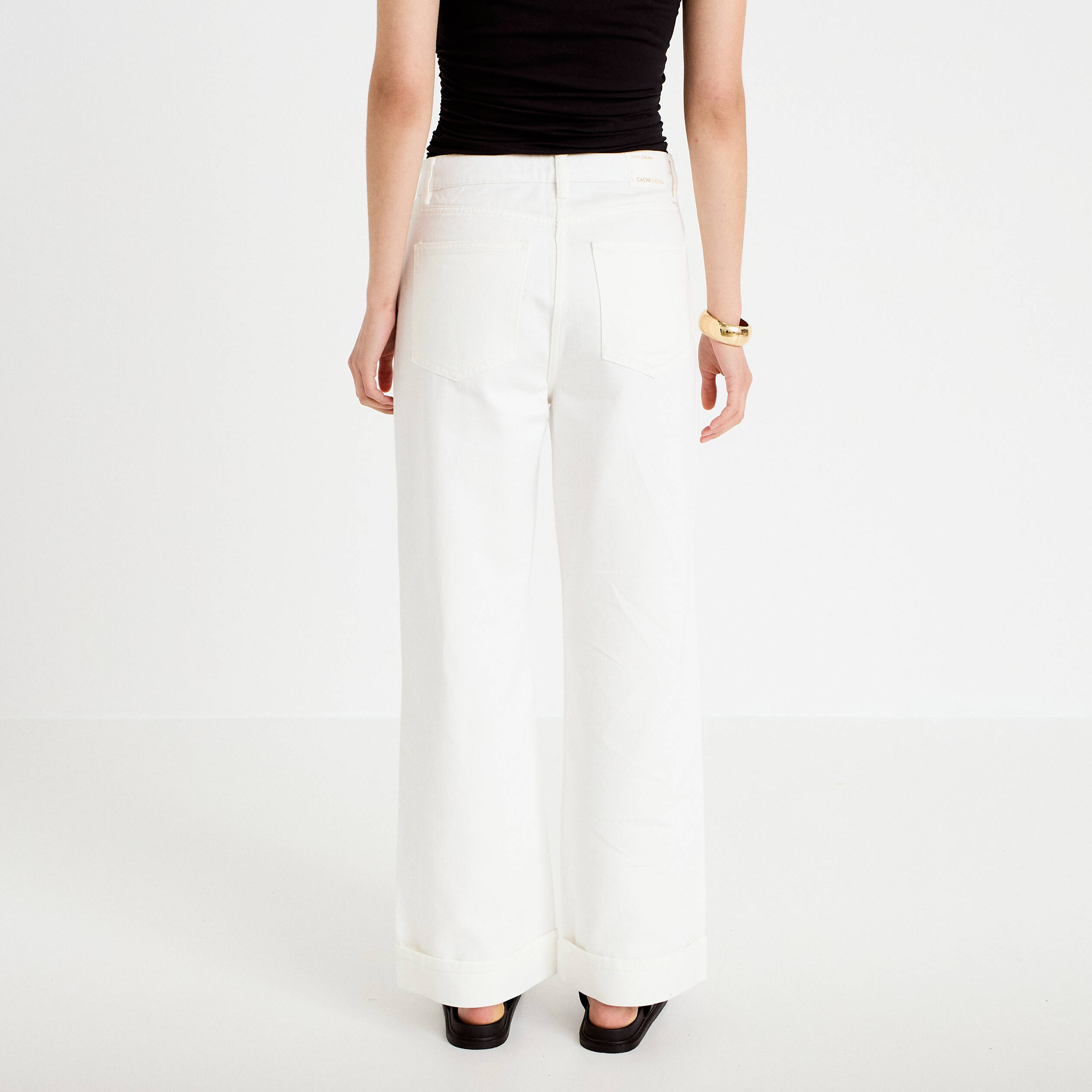 Jean wide leg taille haute ecru femme