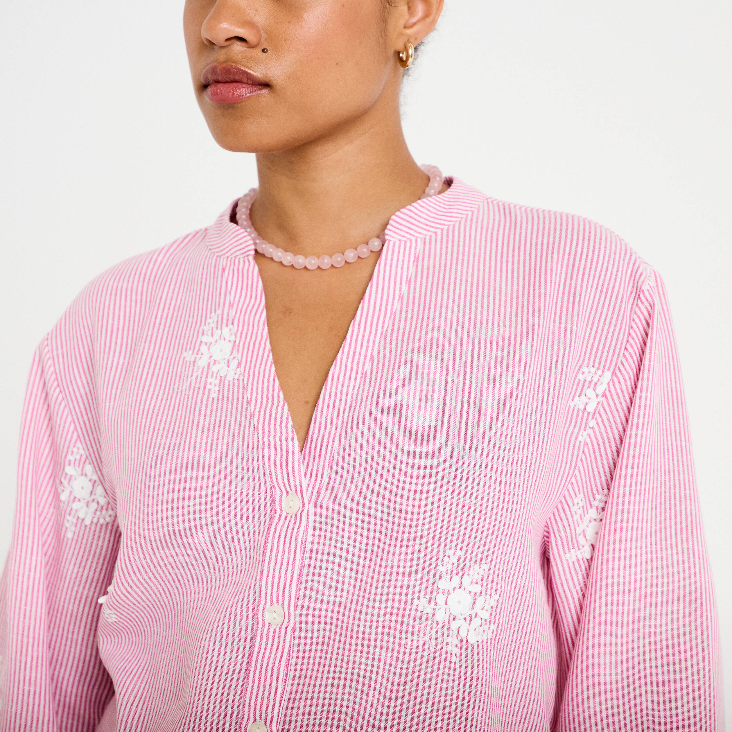 Blouse col tunisien rose femme