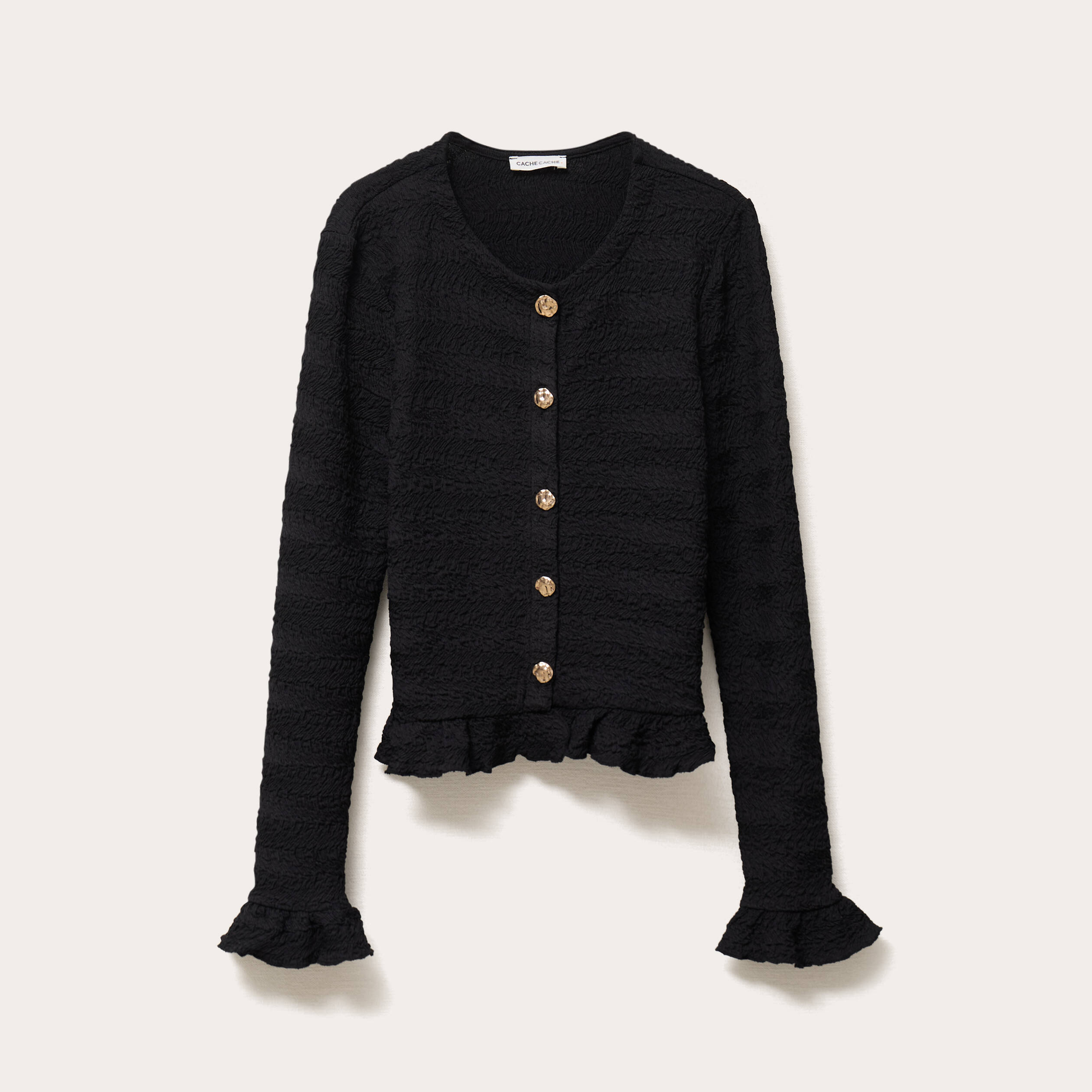 Gilet col rond manches longues noir femme