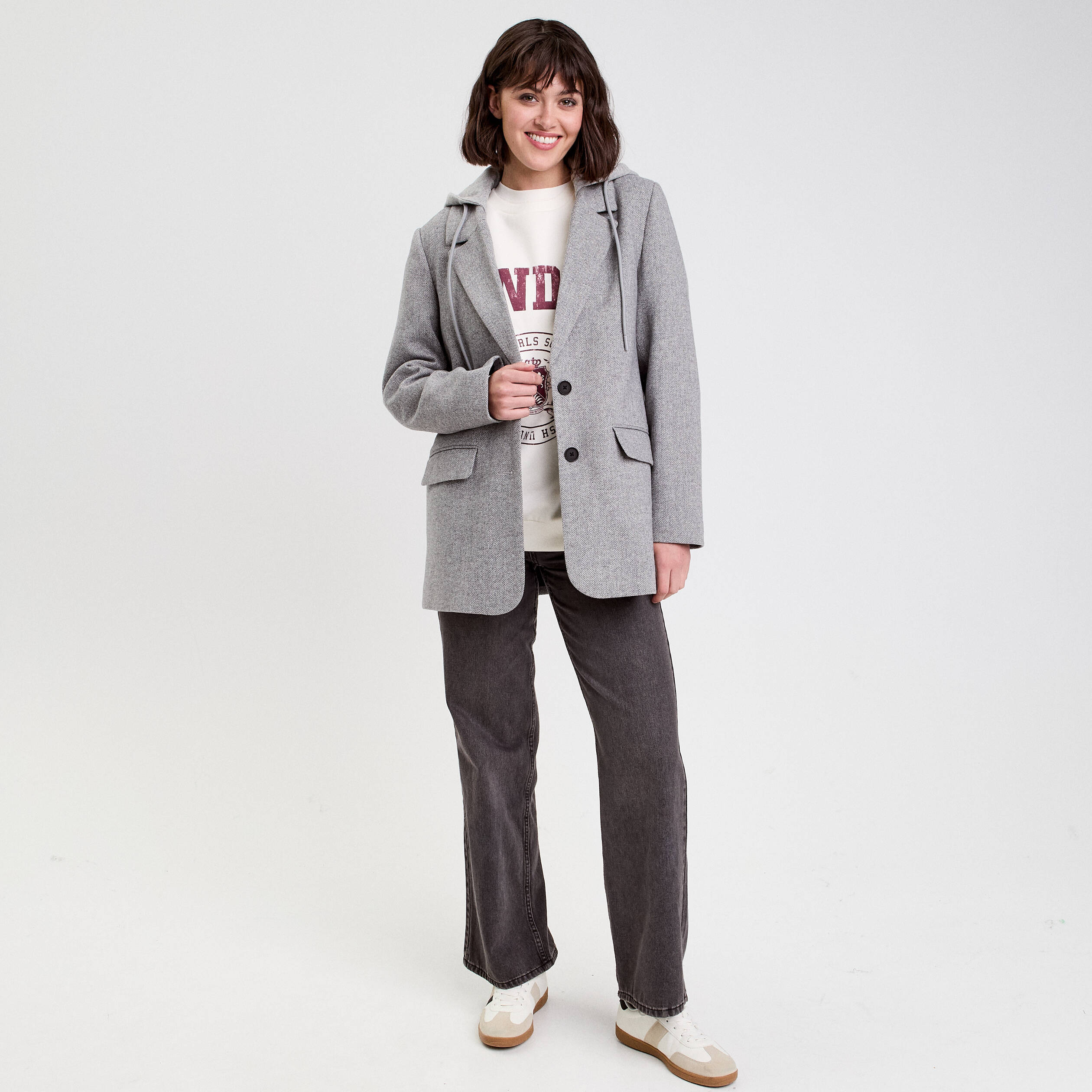 Blazer oversize capuche amovible gris clair femme