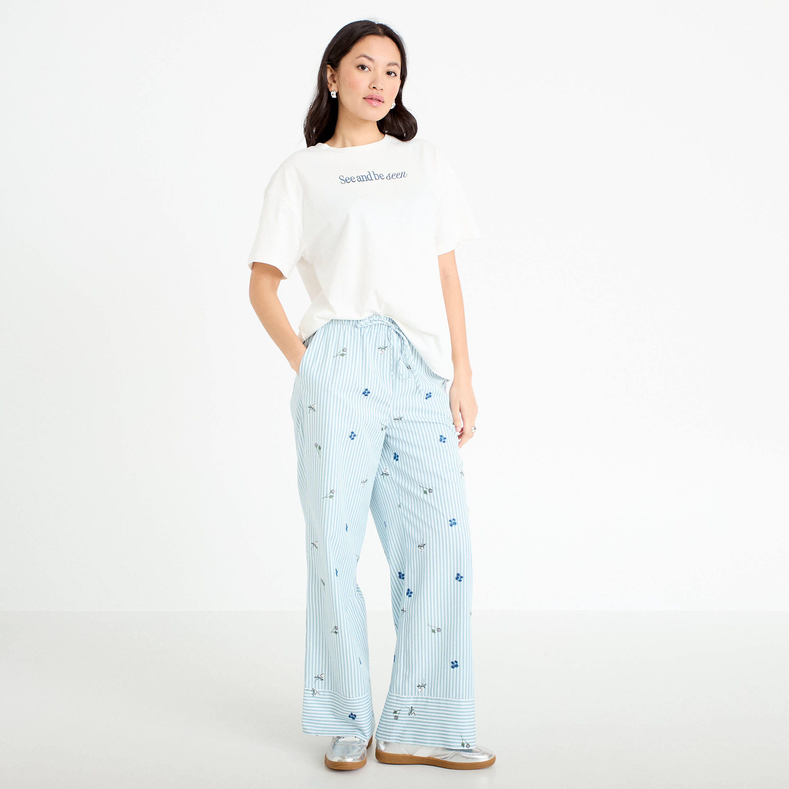 T-shirt oversize brod&eacute; Bridgerton ecru femme