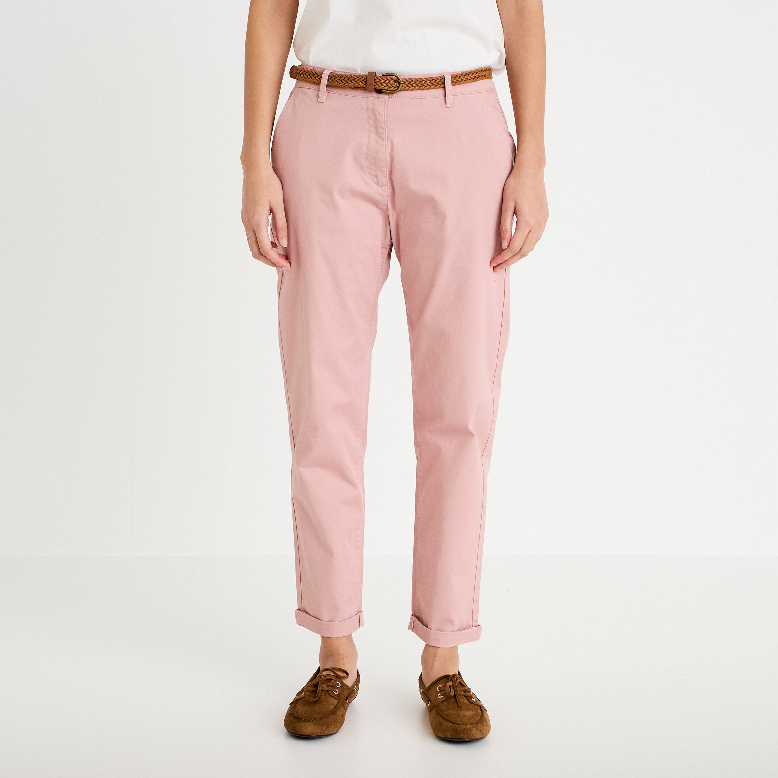 Pantalon chino 7/8&egrave;me rose pastel femme