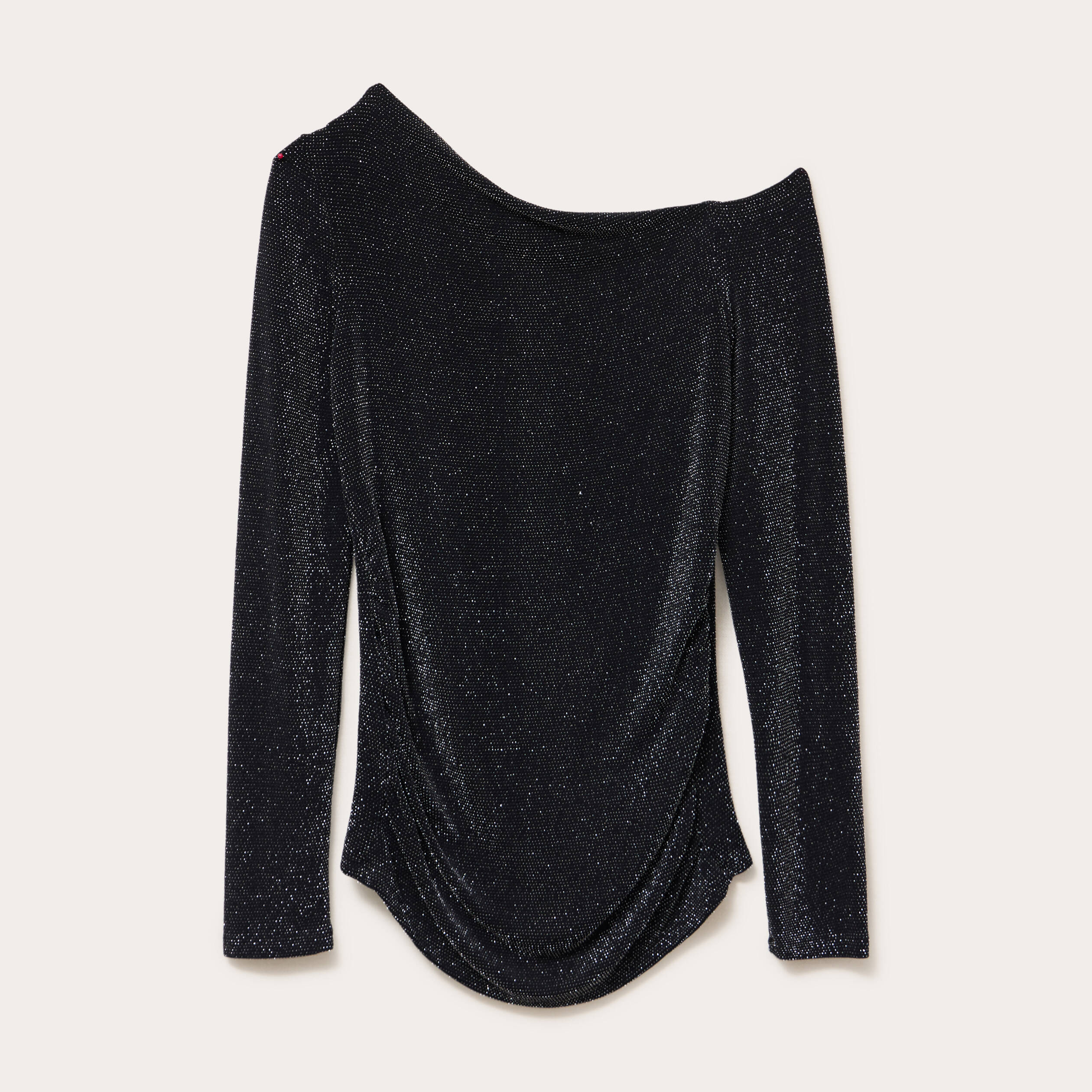 T-shirt asym&eacute;trique brillant noir femme