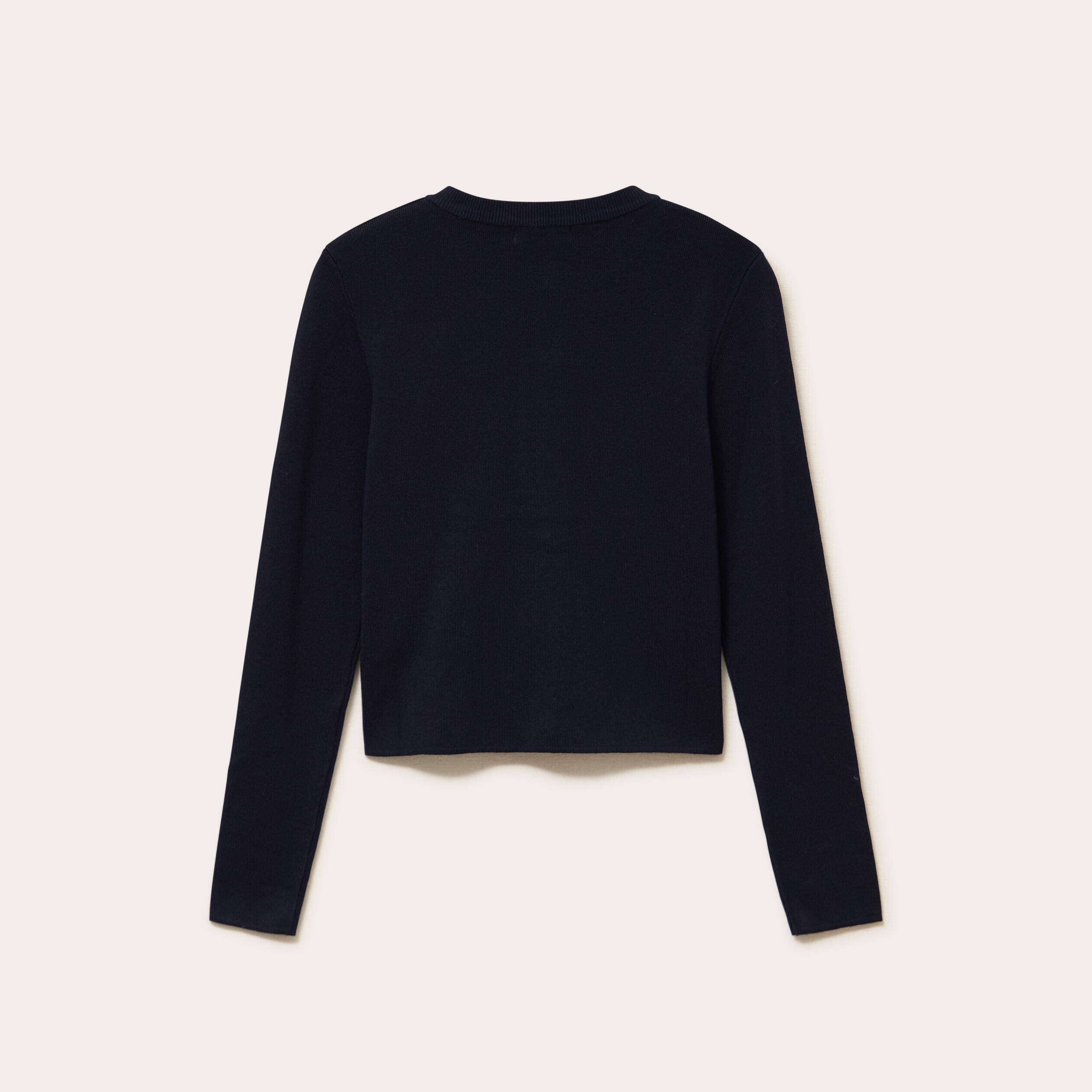 Gilet ajust&eacute; cropped col rond bleu marine femme