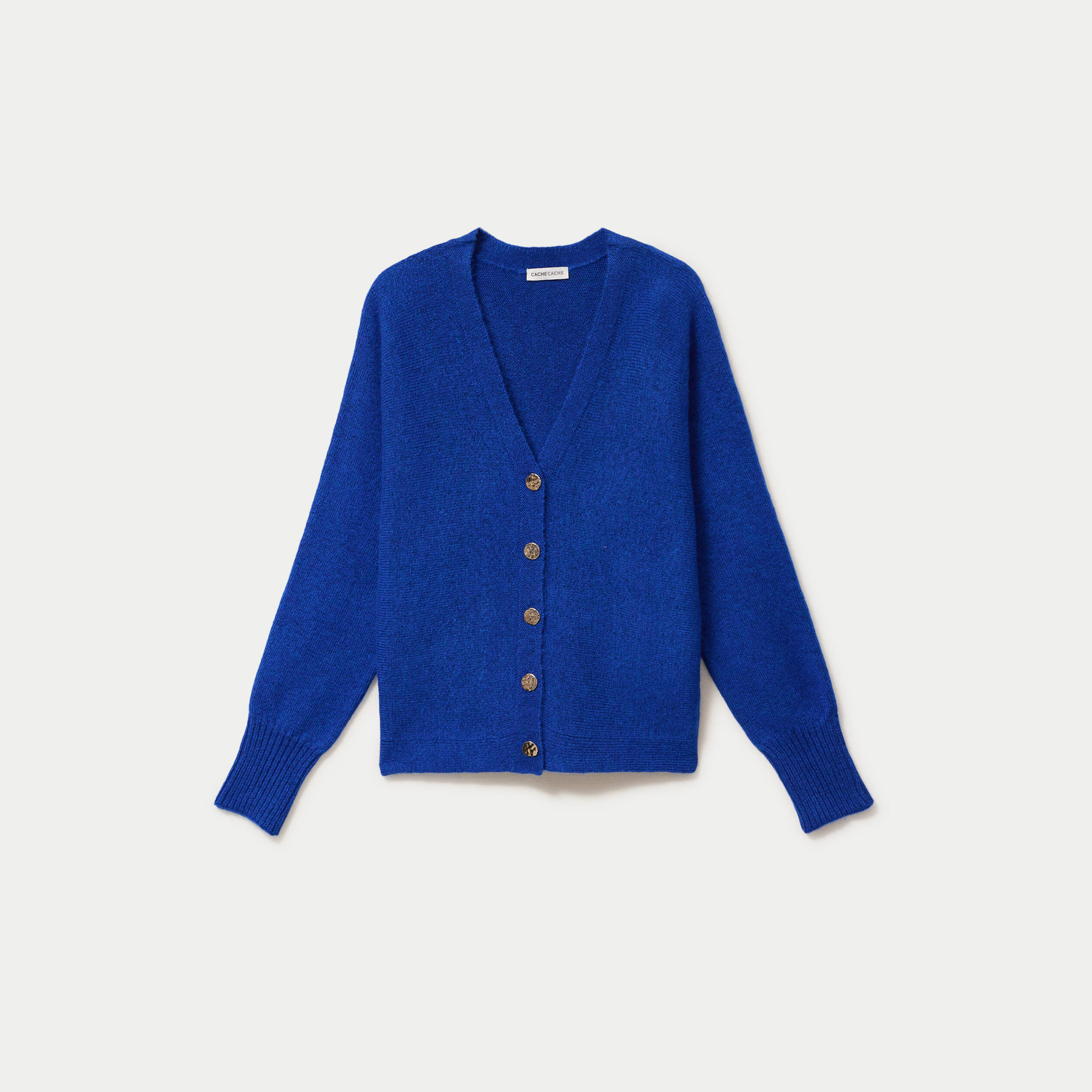 Gilet ajust&eacute; col v manches longues bleu electrique femme