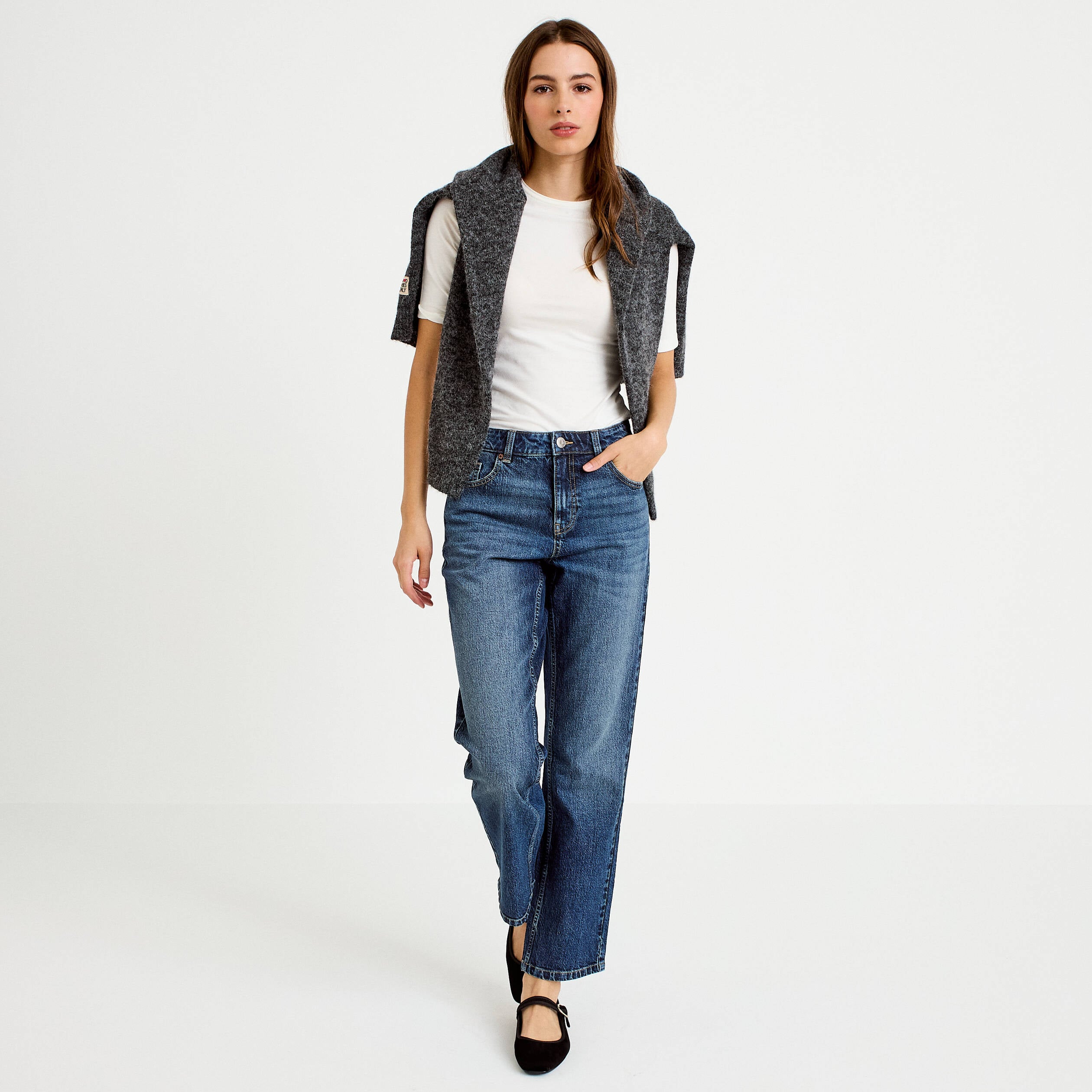 Jean droit taille standard bleu femme