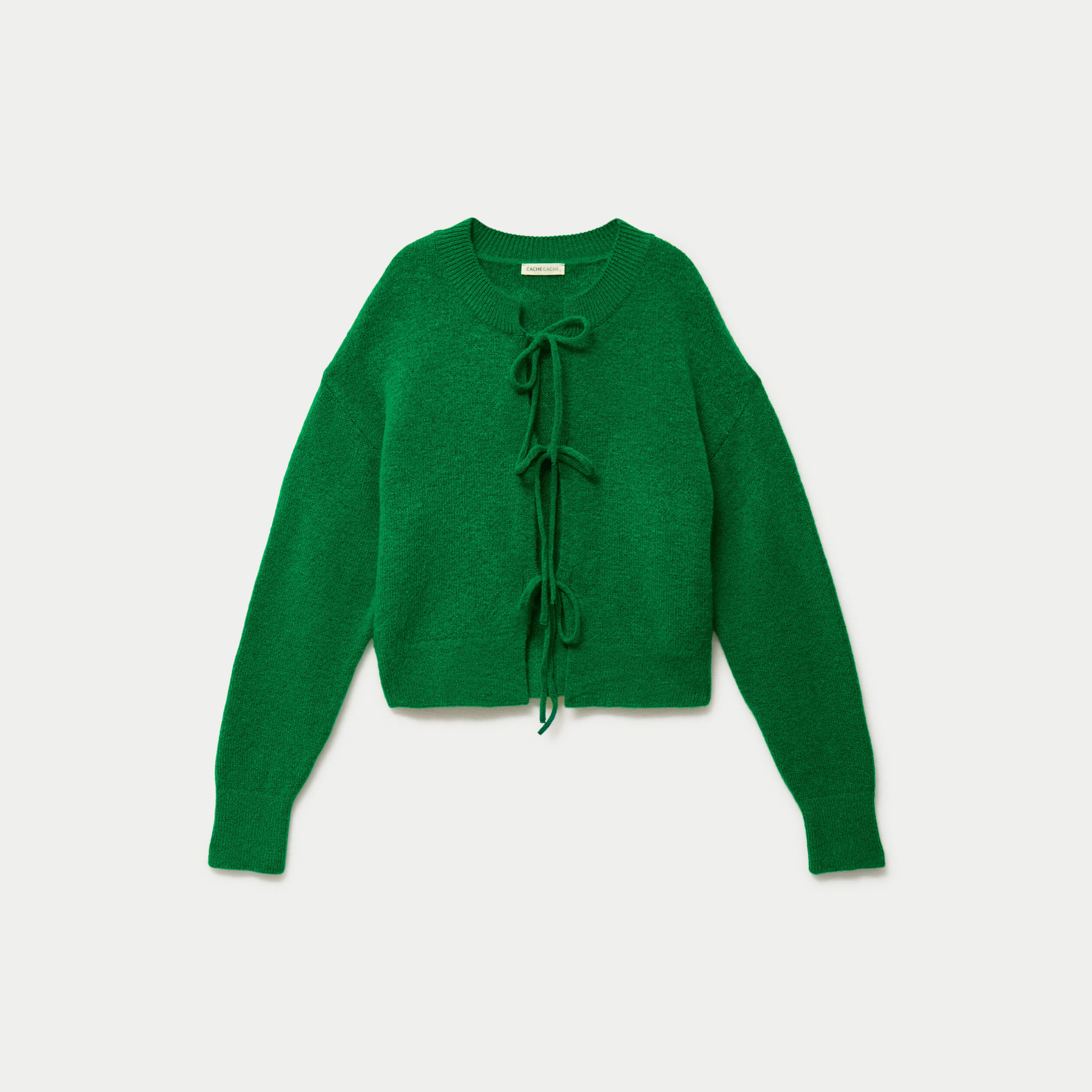 Gilet court nou&eacute; vert fonc&eacute; femme