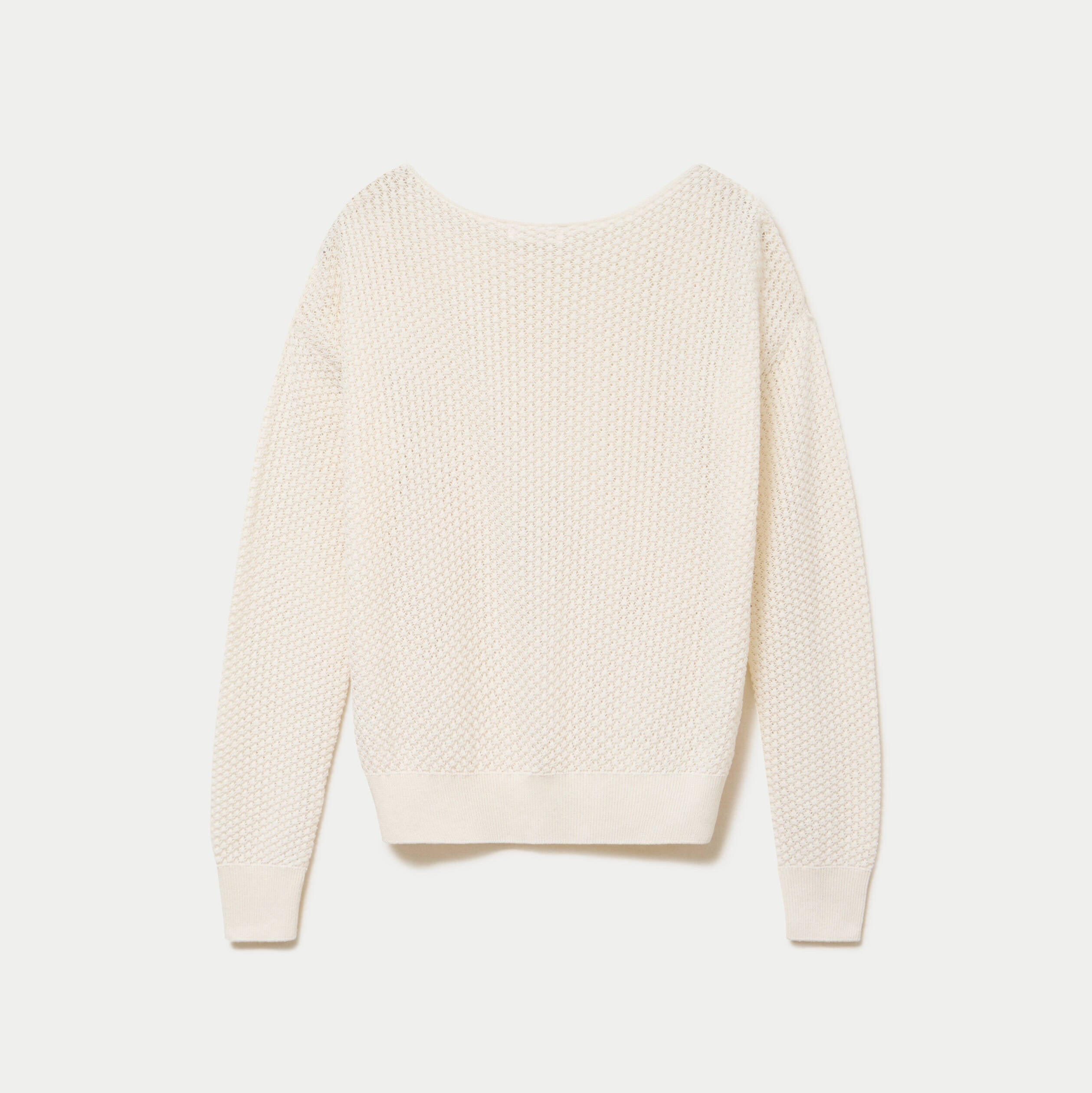 Pull ample ajour&eacute; manches longues ecru femme