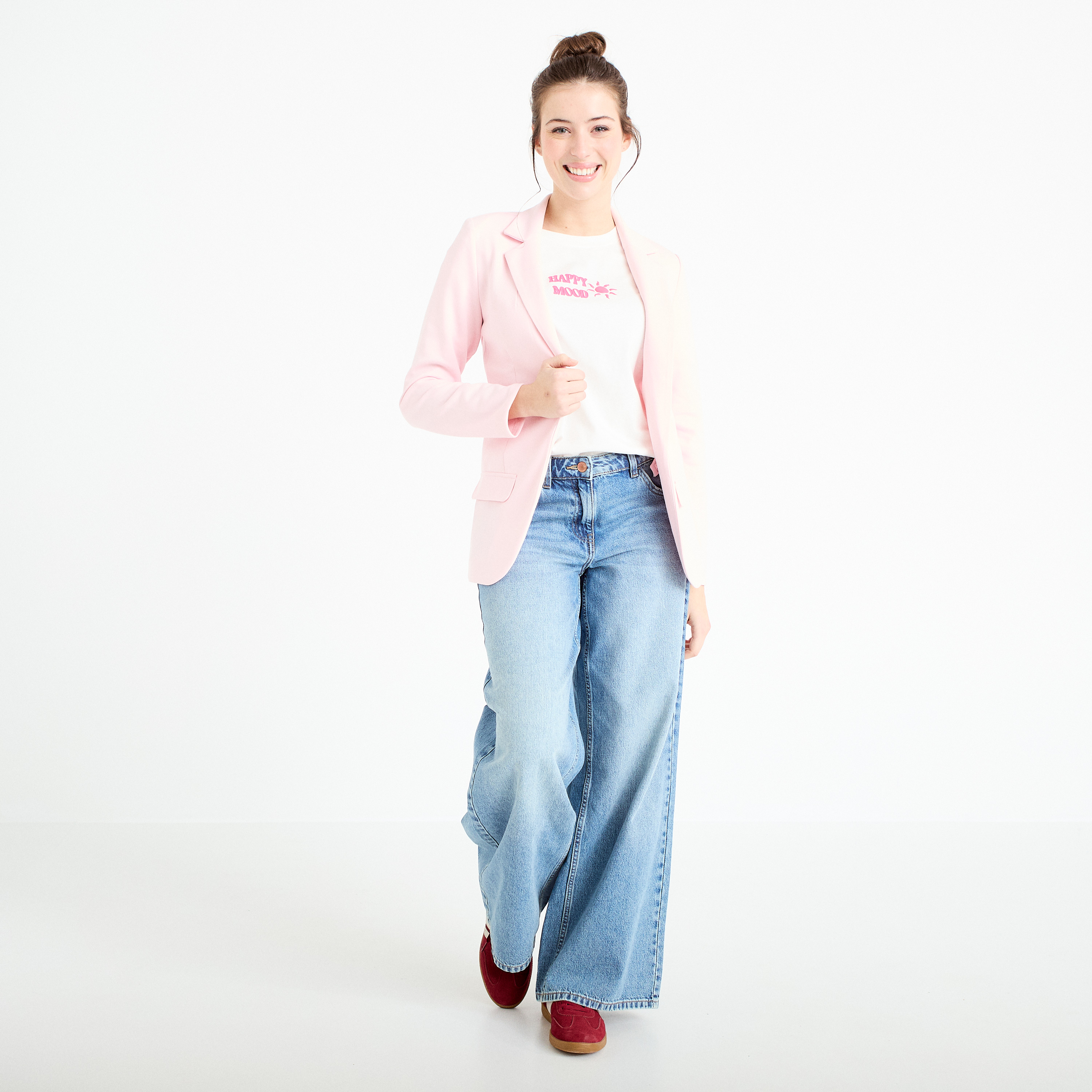 Veste blazer cintr&eacute;e rose clair femme