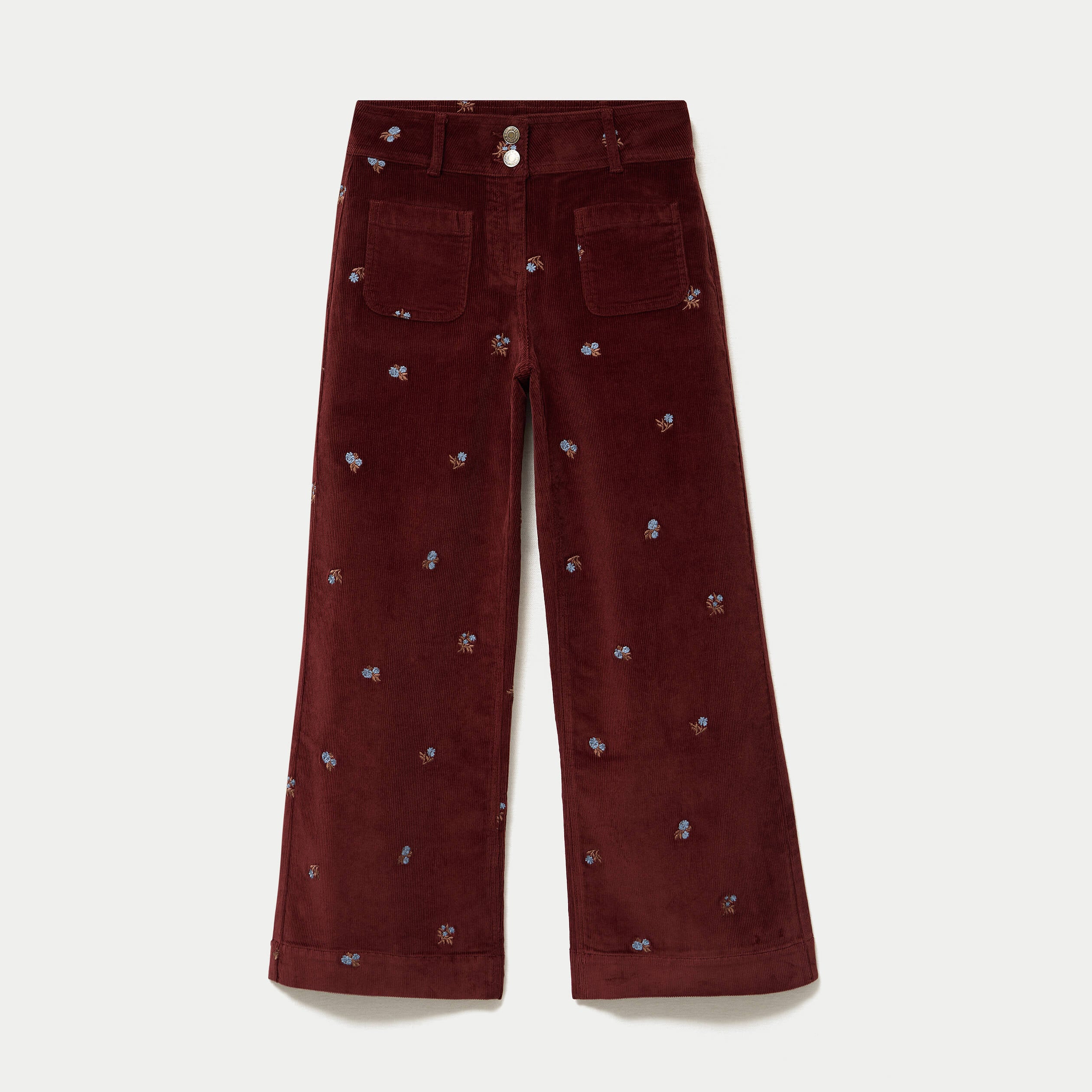 Pantalon wide leg taille haute velours marron femme