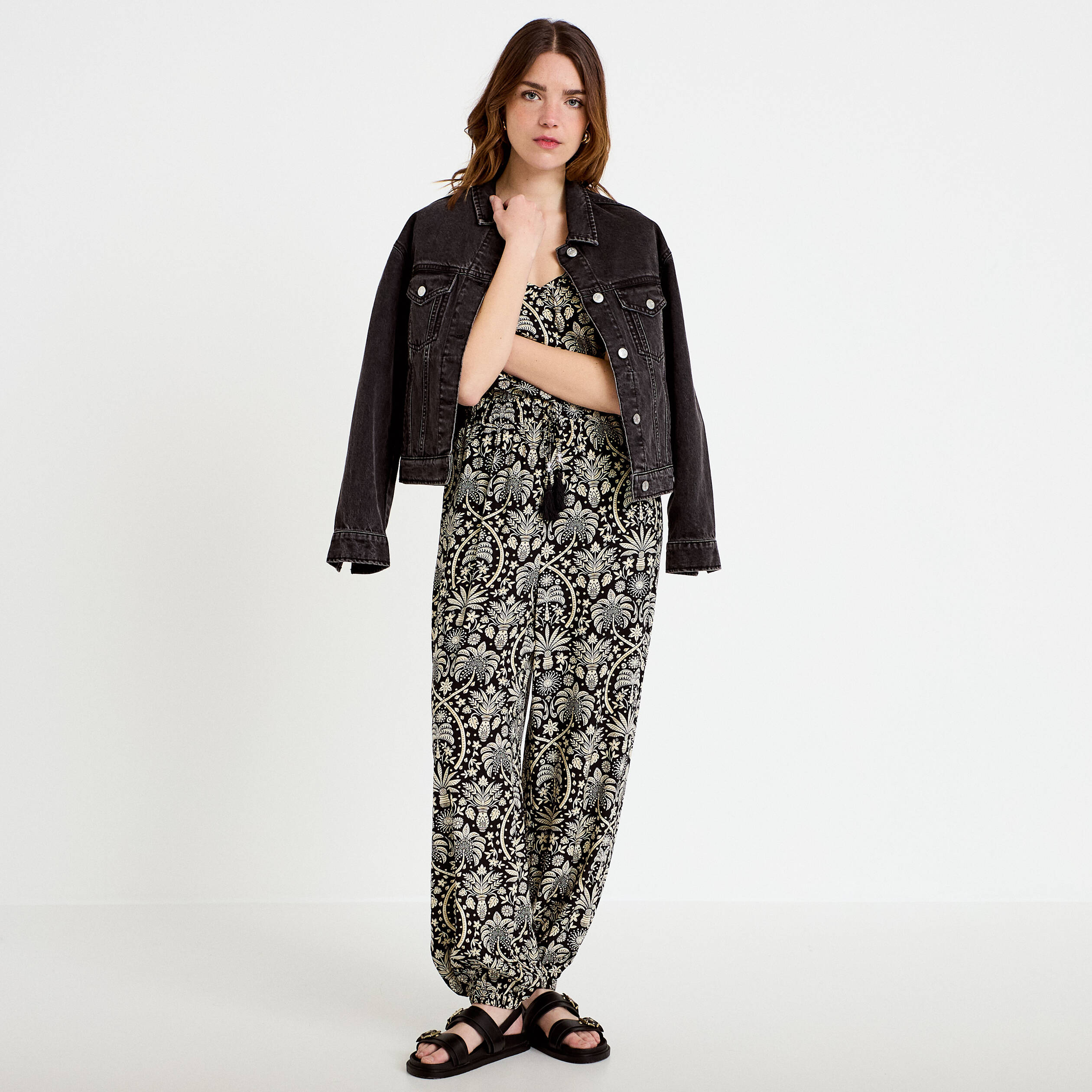 Combinaison sarouel fines bretelles noir femme