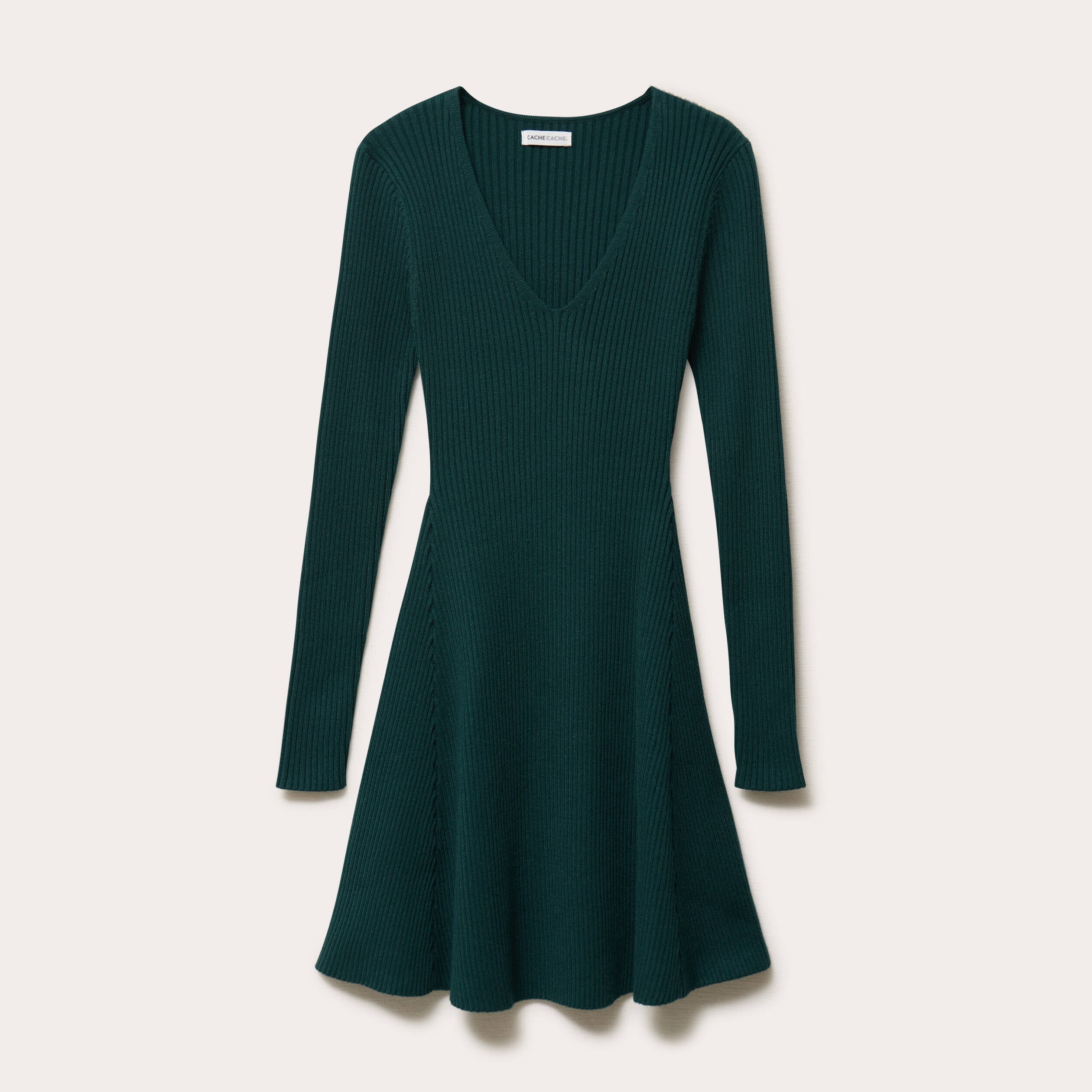 Robe tricot patineuse c&ocirc;tel&eacute;e vert fonc&eacute; femme