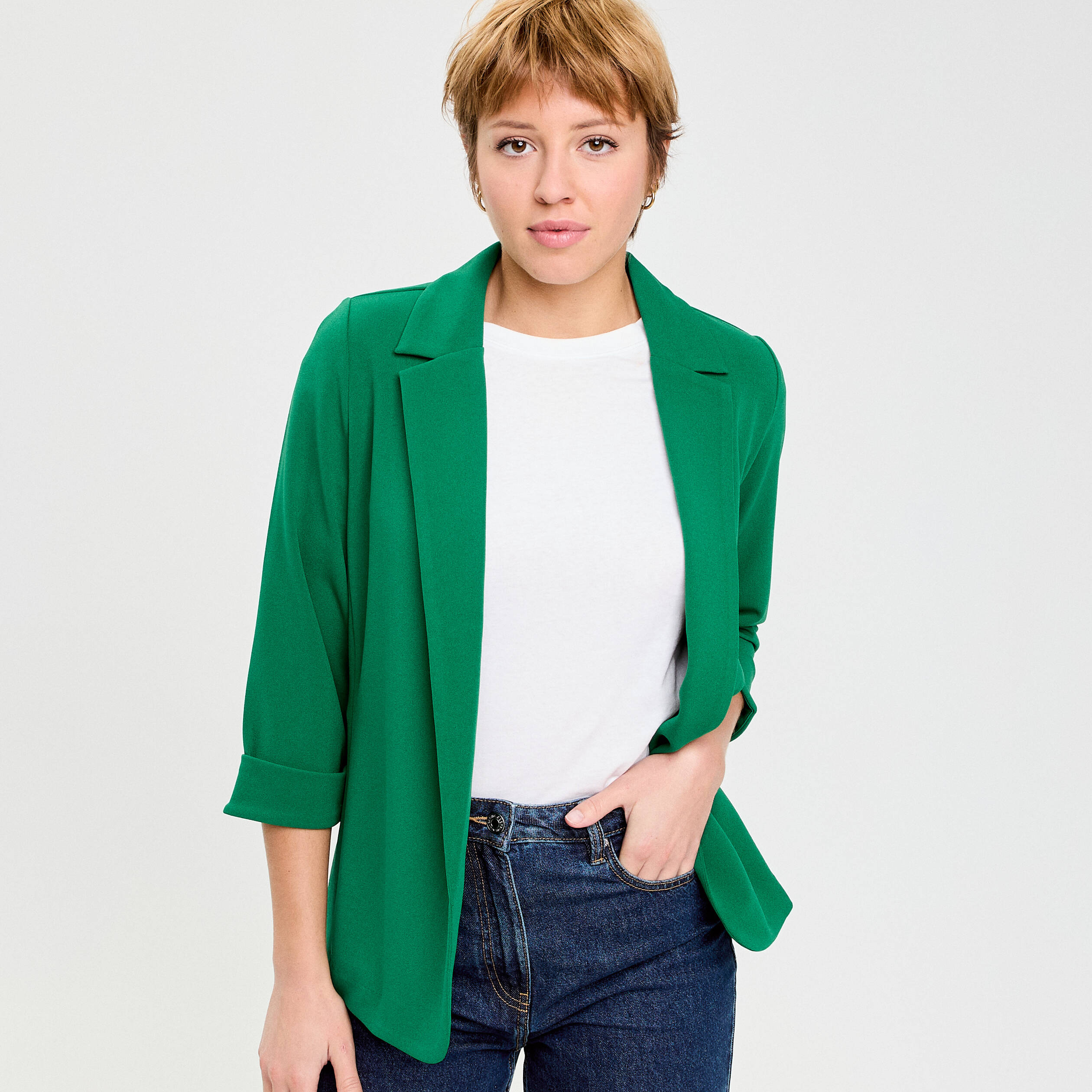 Veste blazer manches 3/4 vert femme