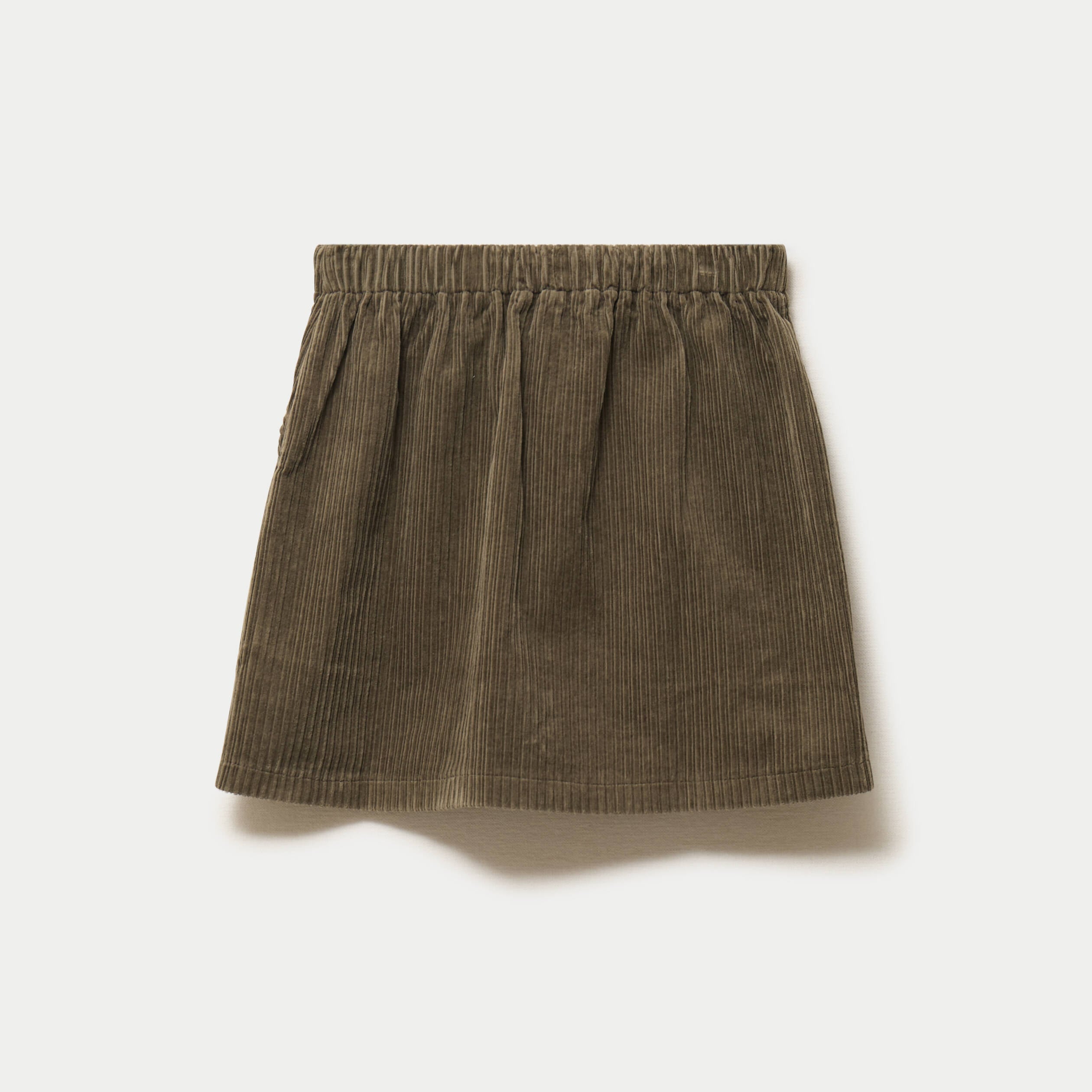 Jupe courte &eacute;vas&eacute;e en velours vert kaki femme