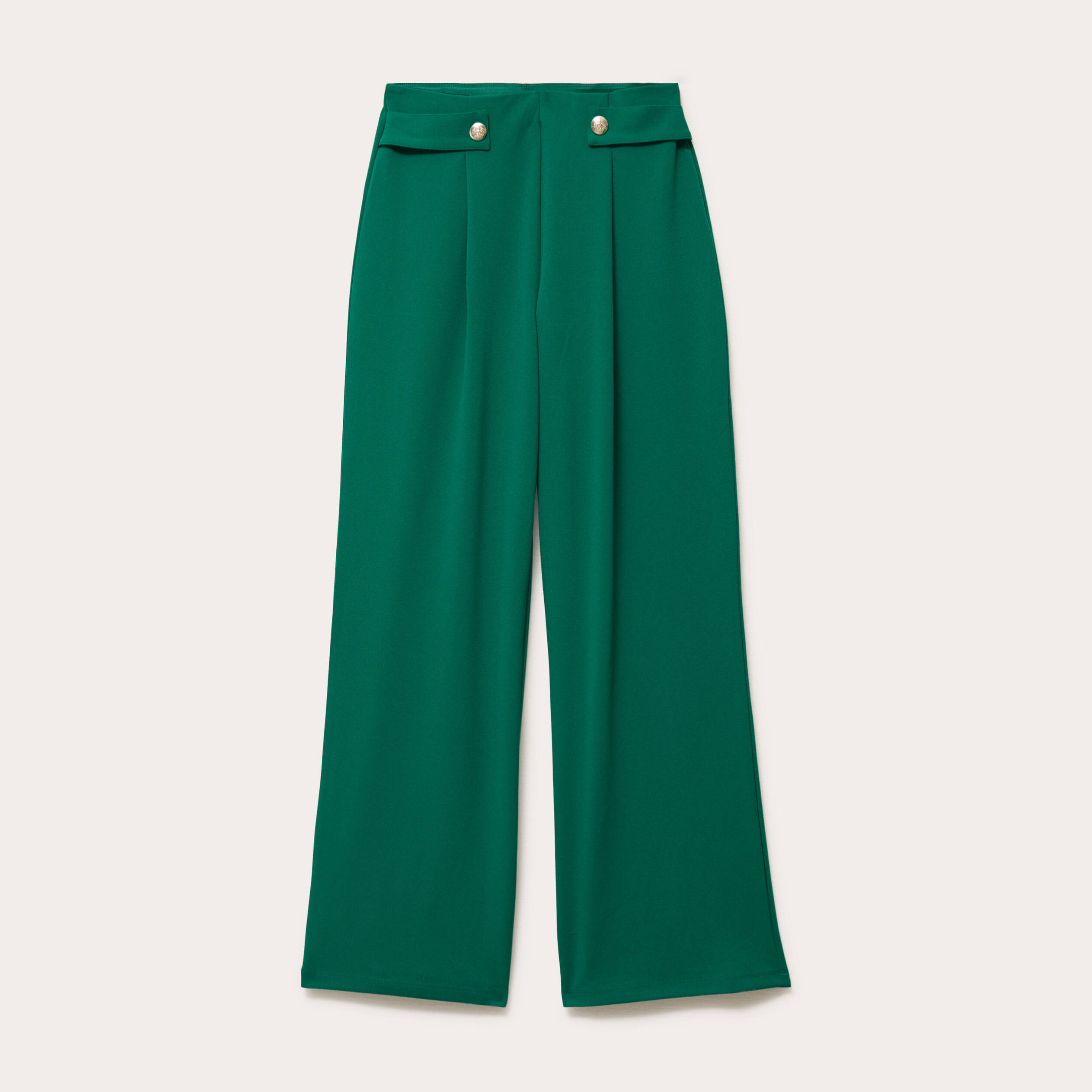 Pantalon large taille haute fluide vert femme