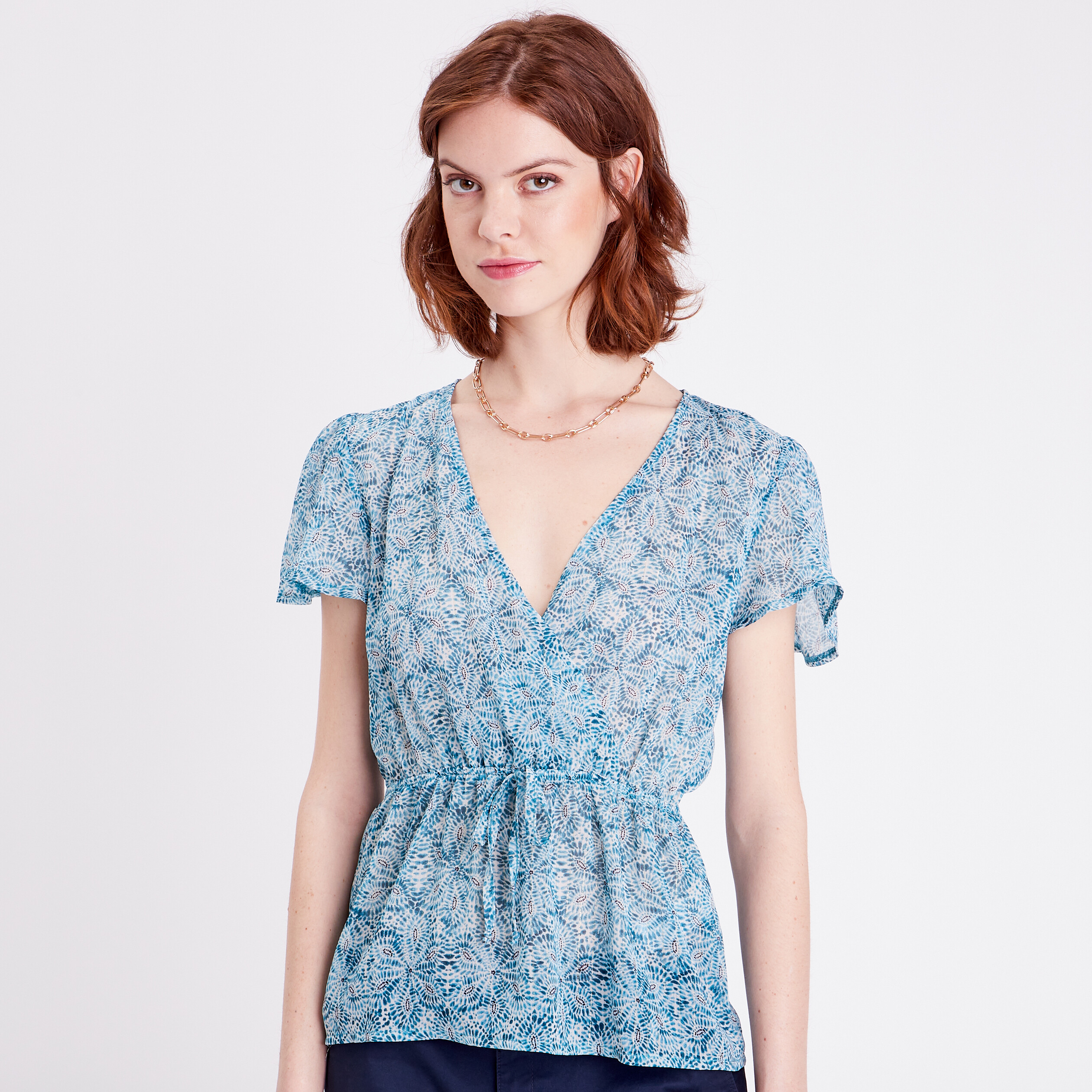 Blouse Femme Cintrée Col V Profond - Tunique En Coton Respirant, Style Classique, Pour été Ou école
