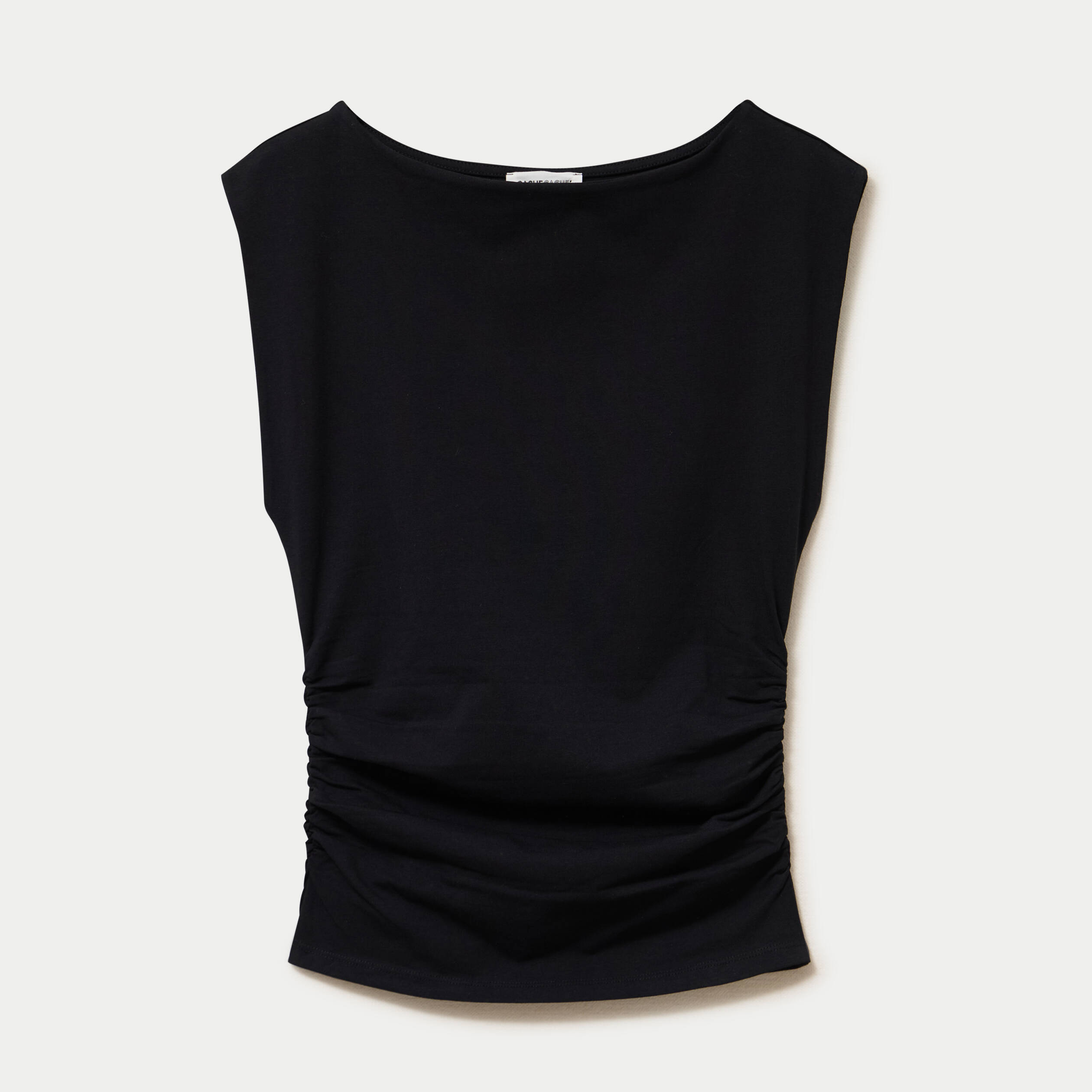 T-shirt ajust&eacute; col bateau sans manches noir femme