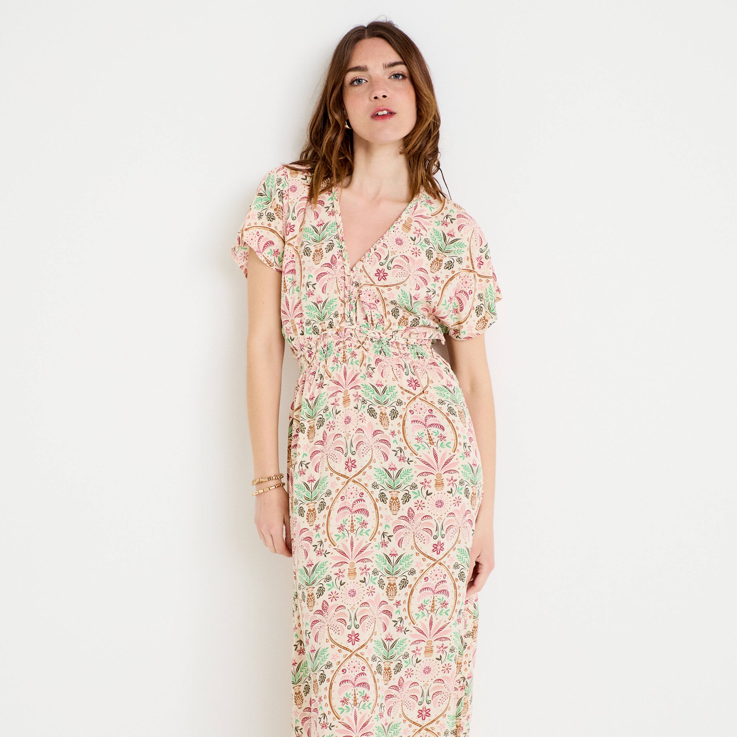 Robe longues manches courtes blanc femme