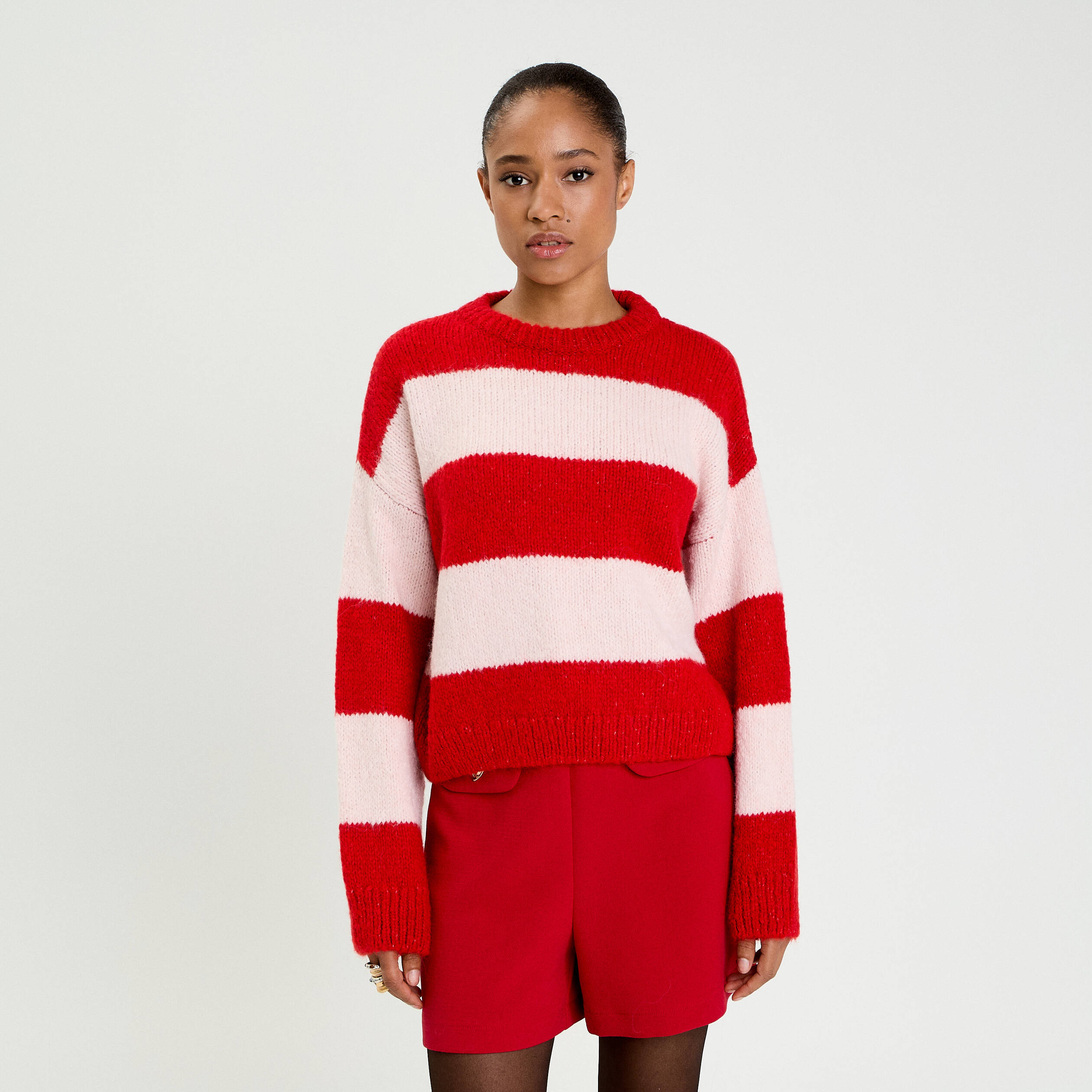 Pull manches longues rouge femme