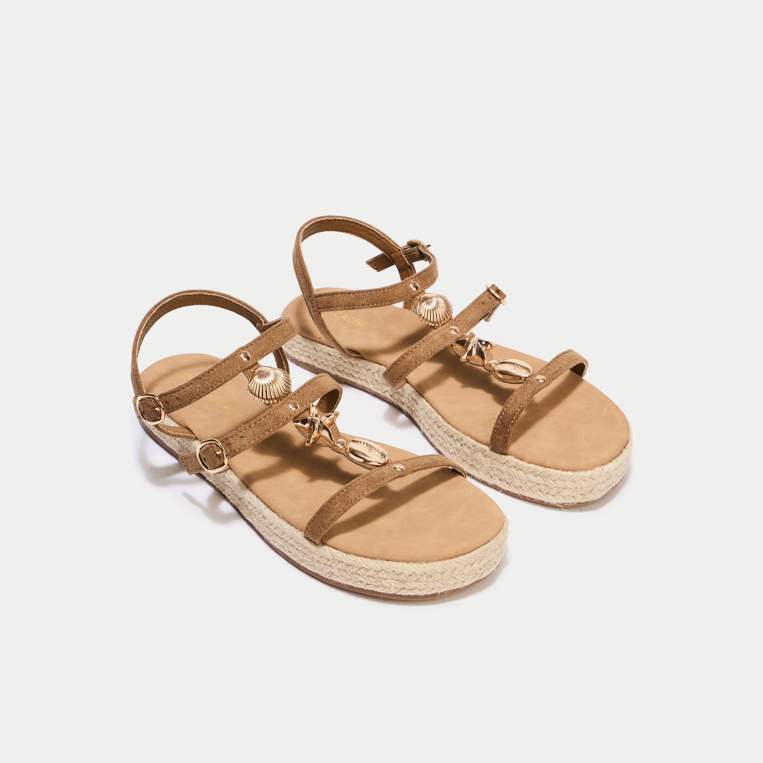 Sandales aspect daim camel femme