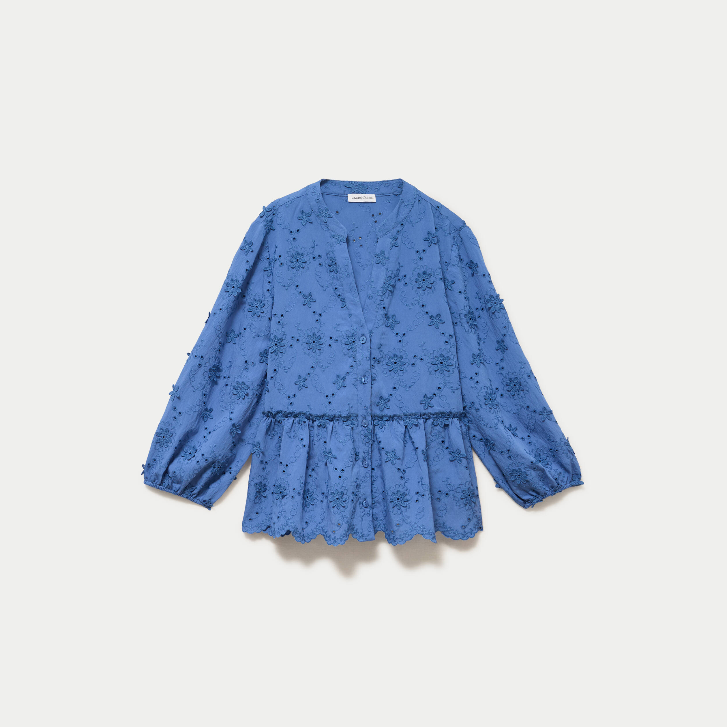 Blouse &agrave; motif en relief bleu fonc&eacute; femme