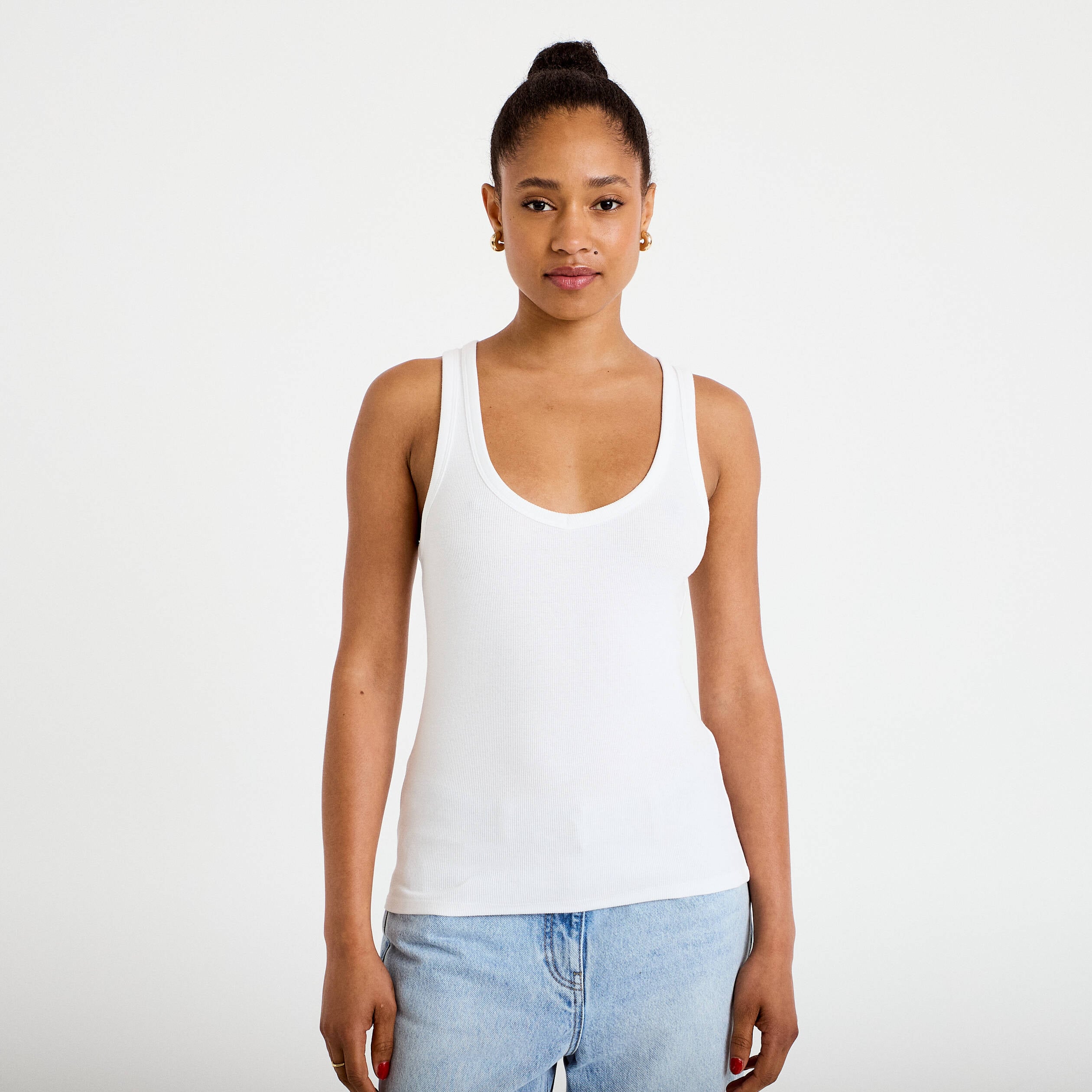 D&eacute;bardeur c&ocirc;tel&eacute; ajust&eacute; col v blanc femme