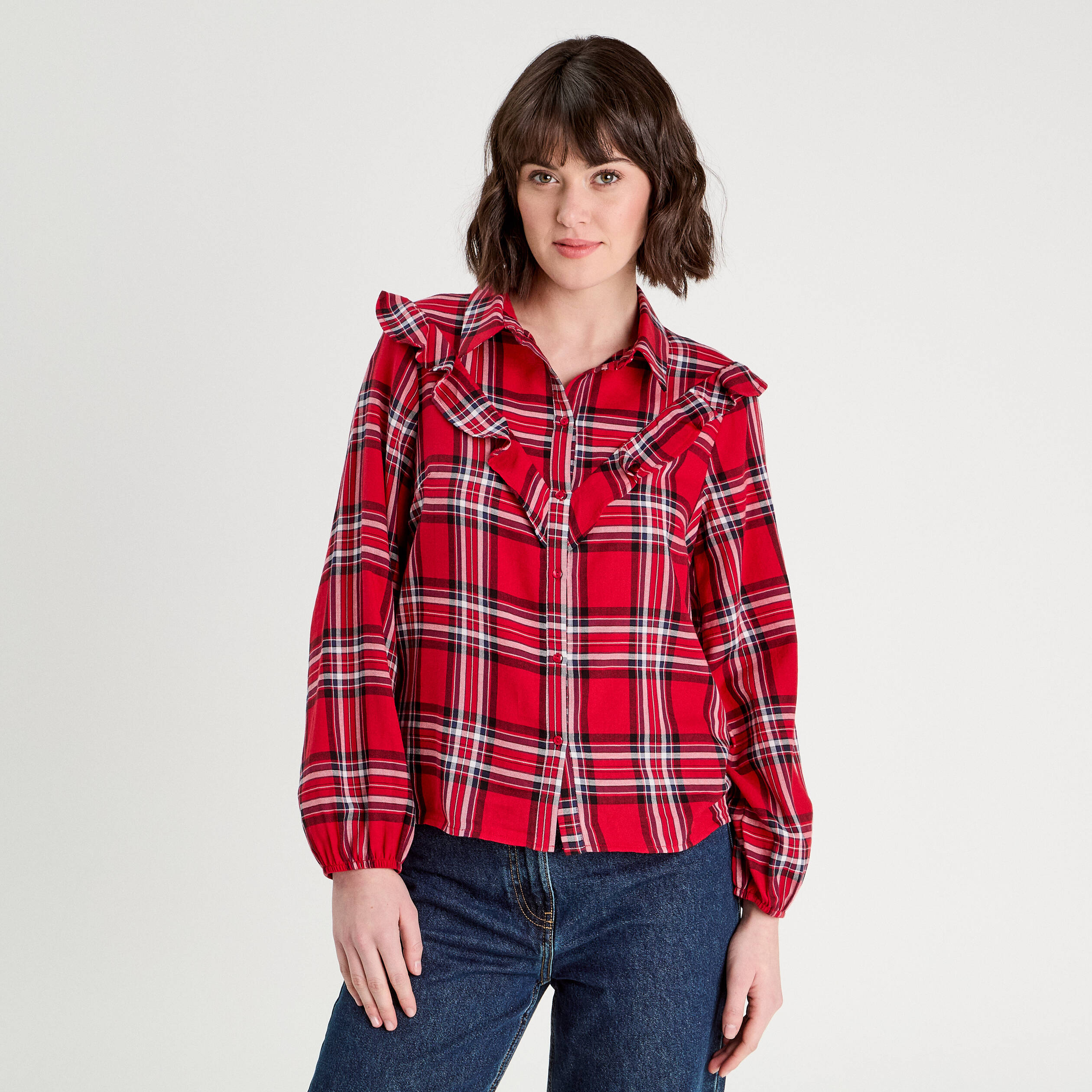 Blouse avec volants rouge femme