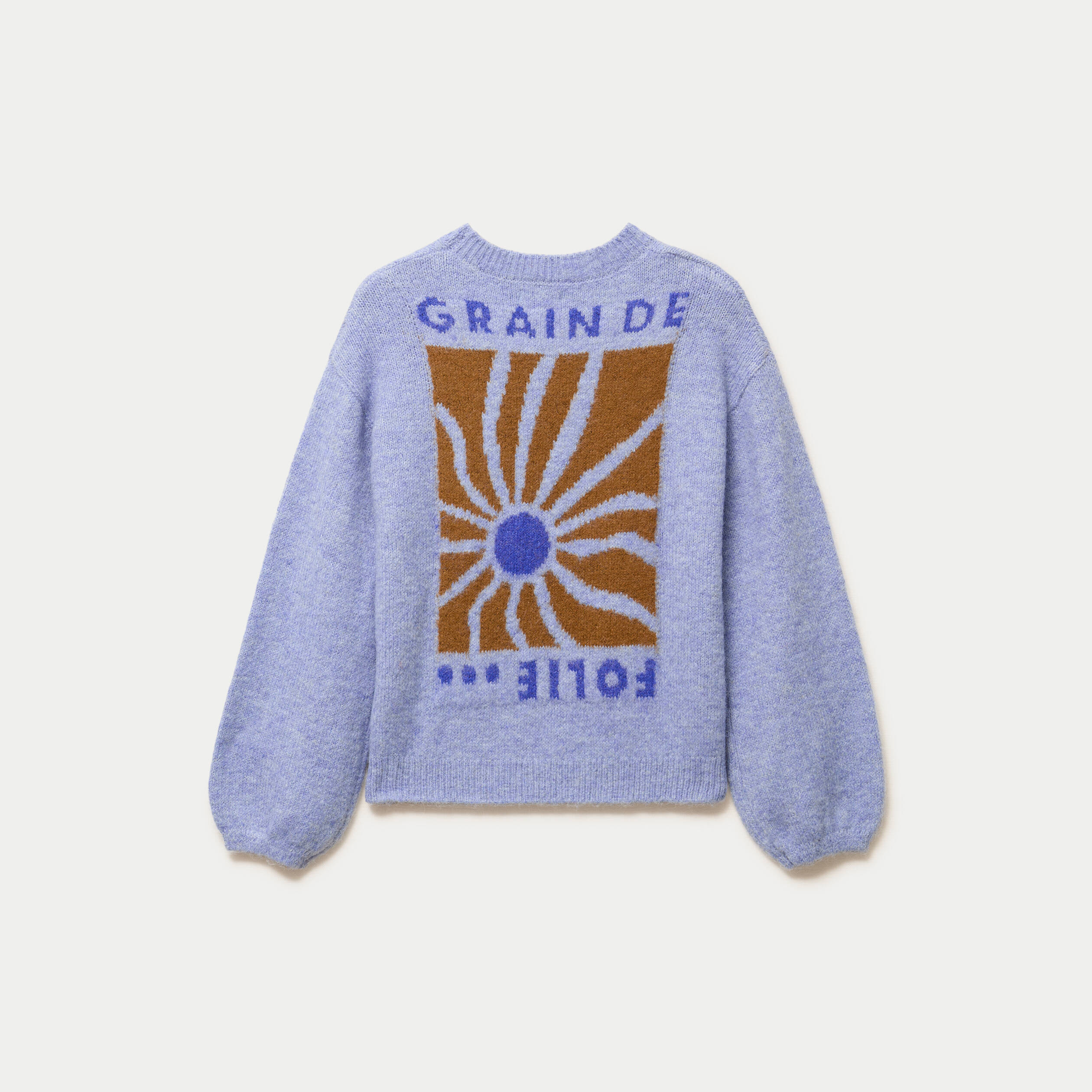 Pull ample col rond manches longues bleu ciel femme