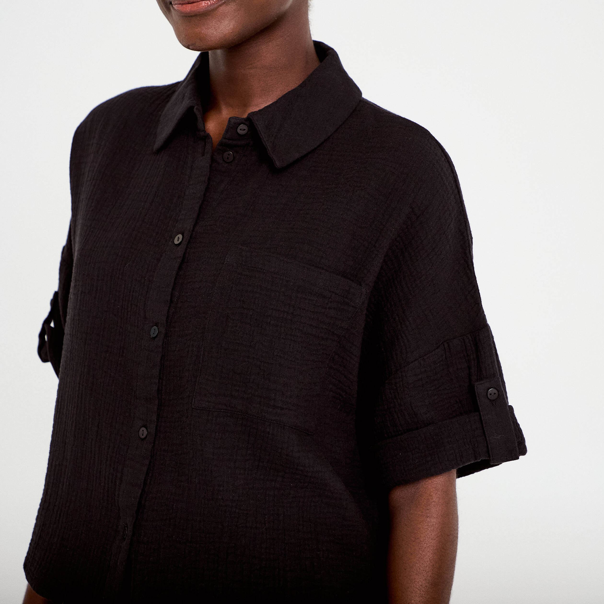 Chemise manches 3/4 noir femme