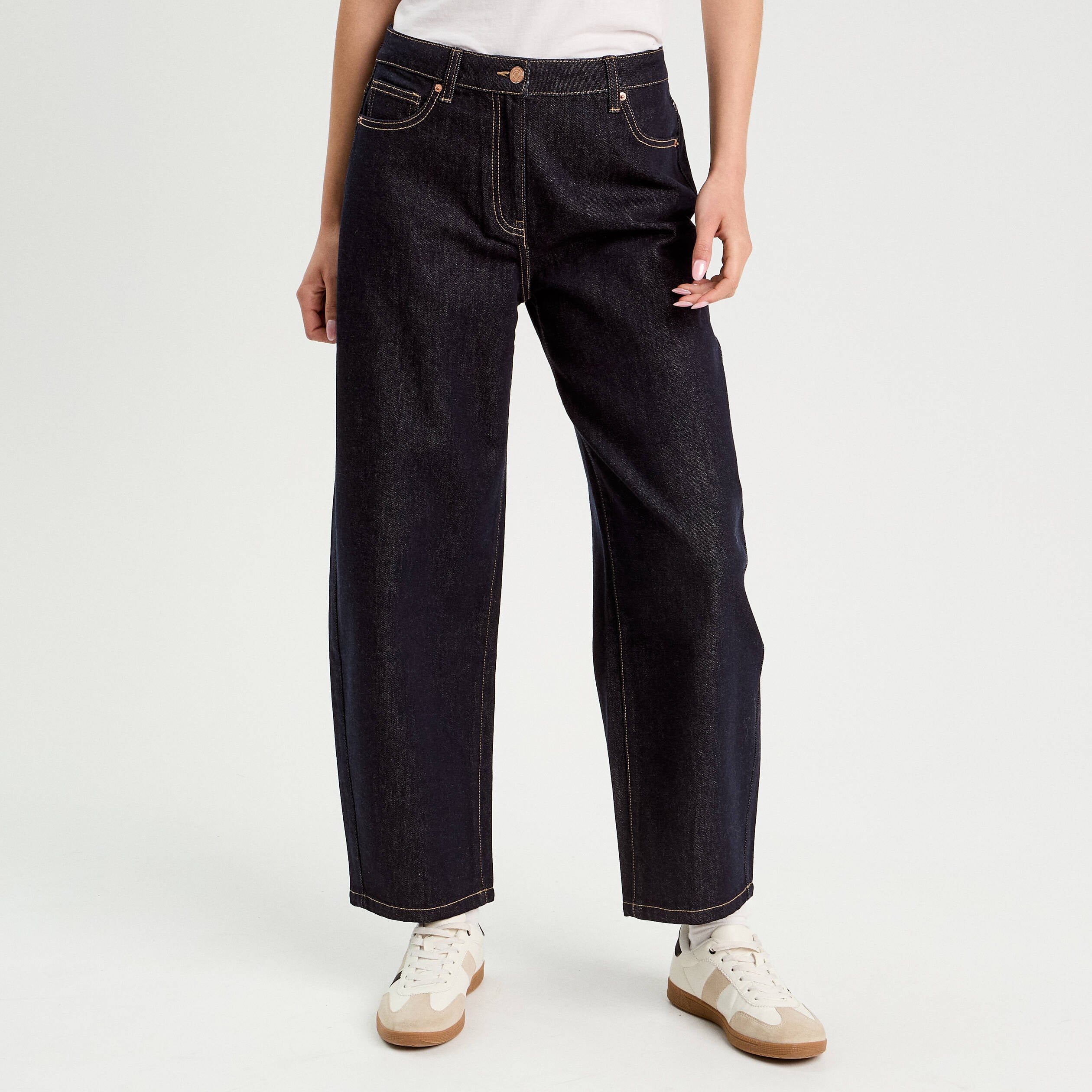 Jean barrel cropped taille standard denim brut femme