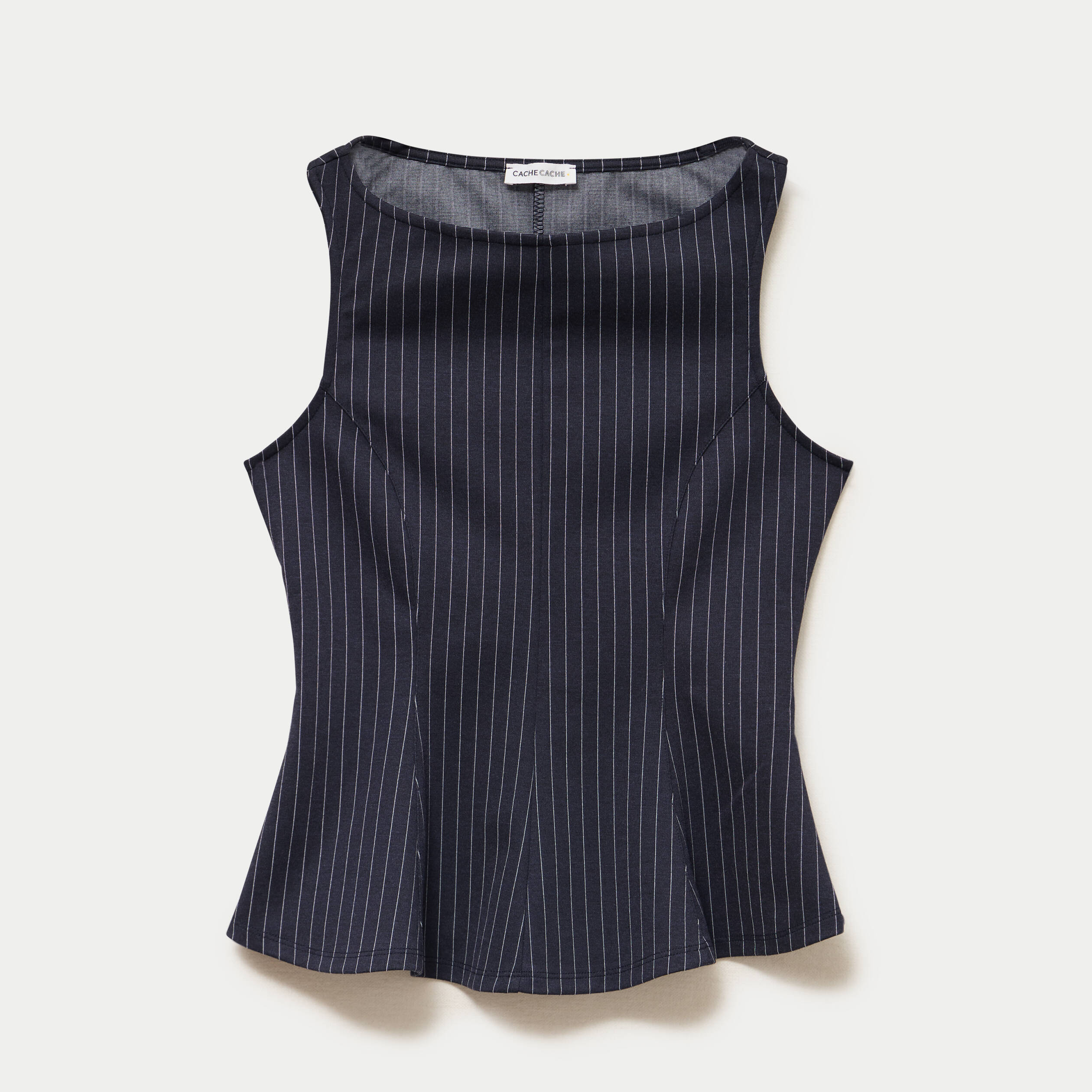 Top p&eacute;plum sans manches col rond bleu femme