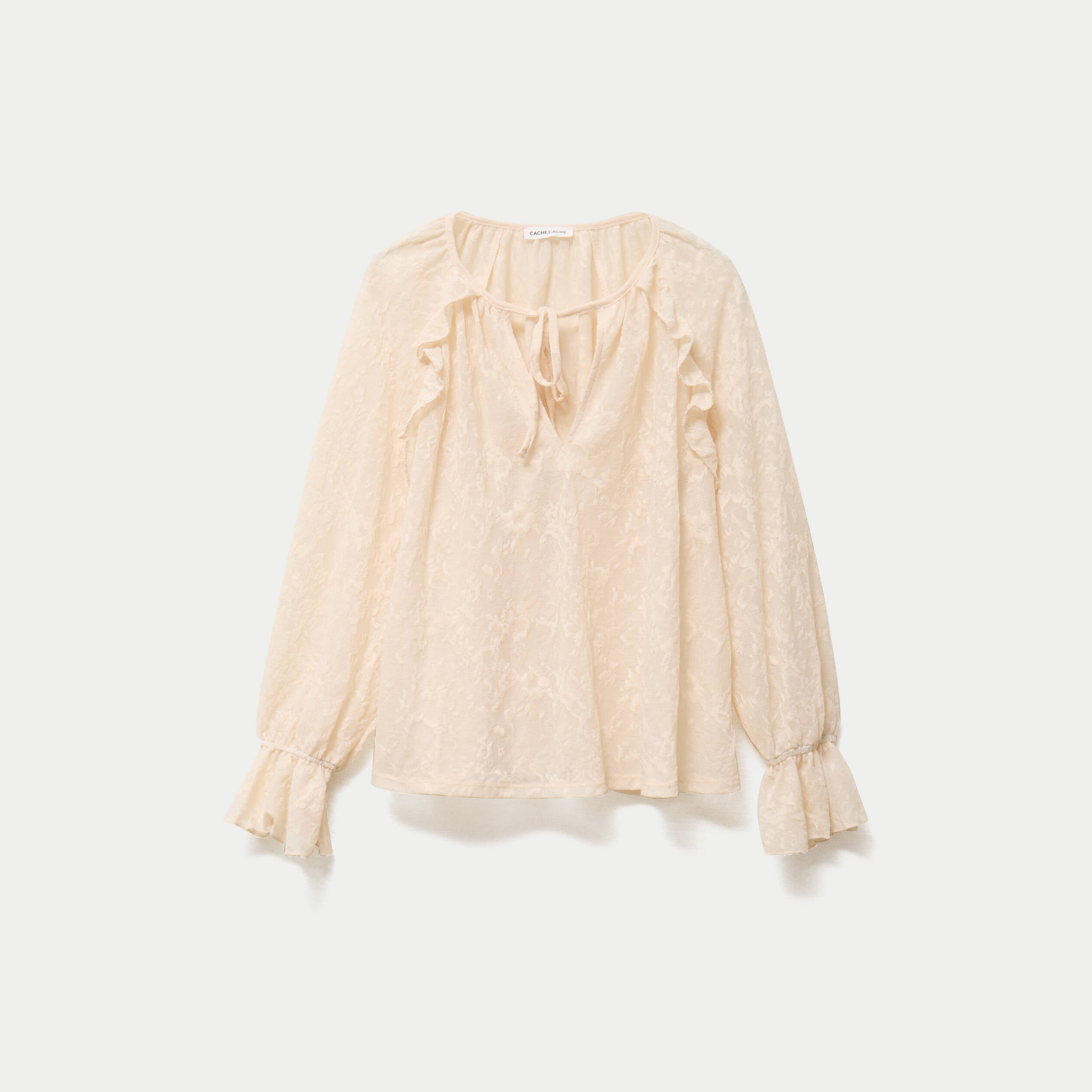 Blouse droite manches longues col rond ecru femme