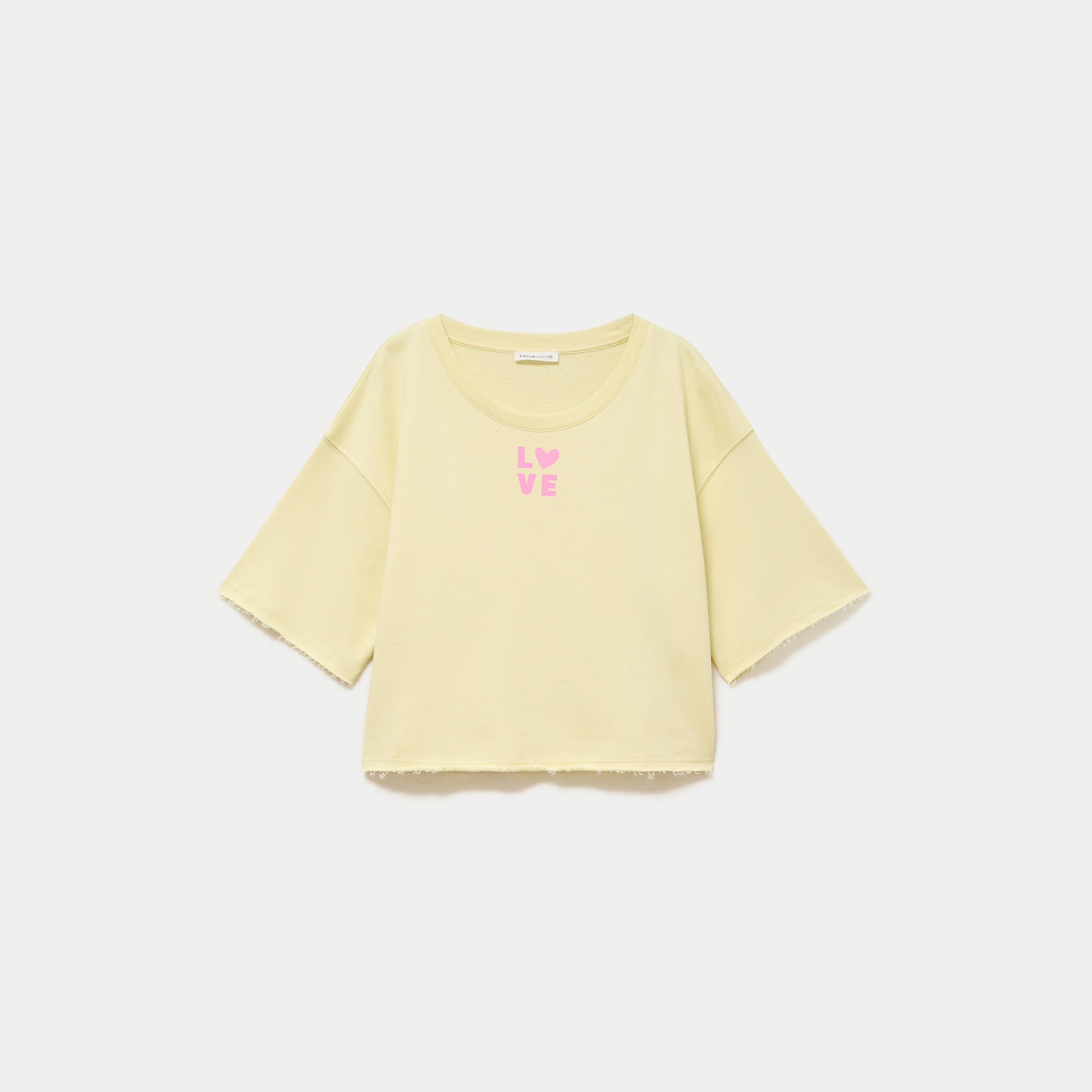 Sweat oversize cropped col rond jaune clair femme