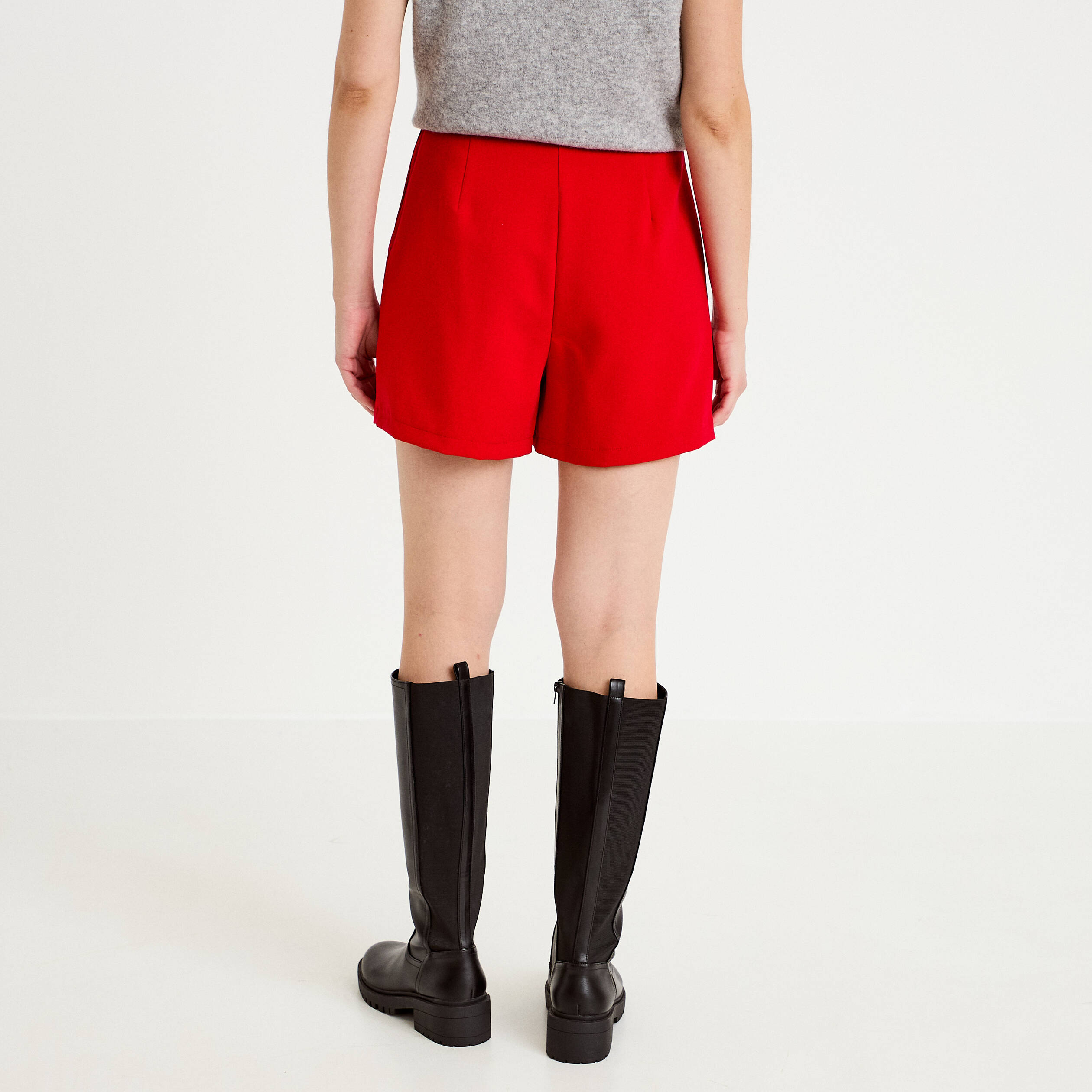 Jupe-short droite fentes rouge femme