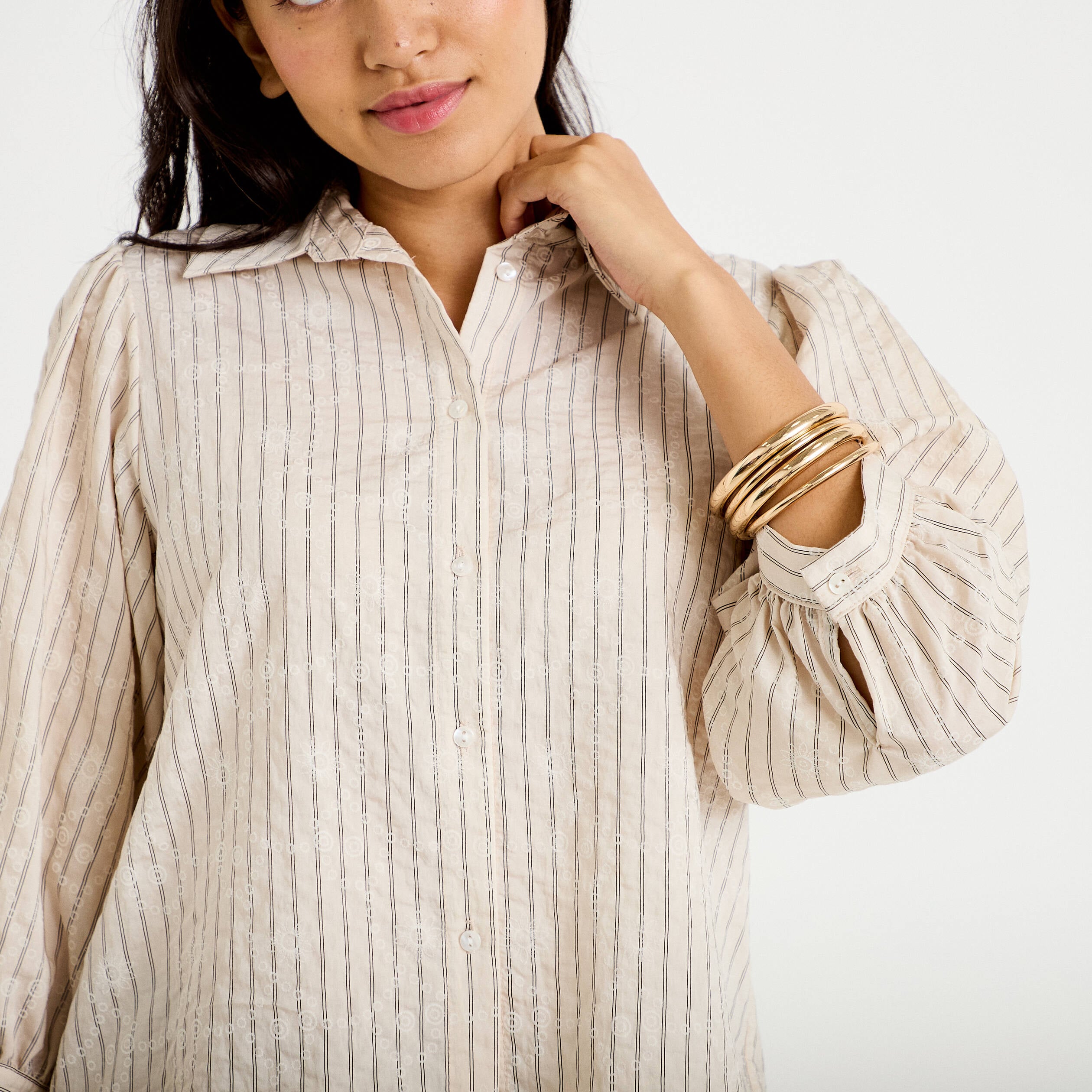Chemise droite col classique manches 3/4 blanc femme