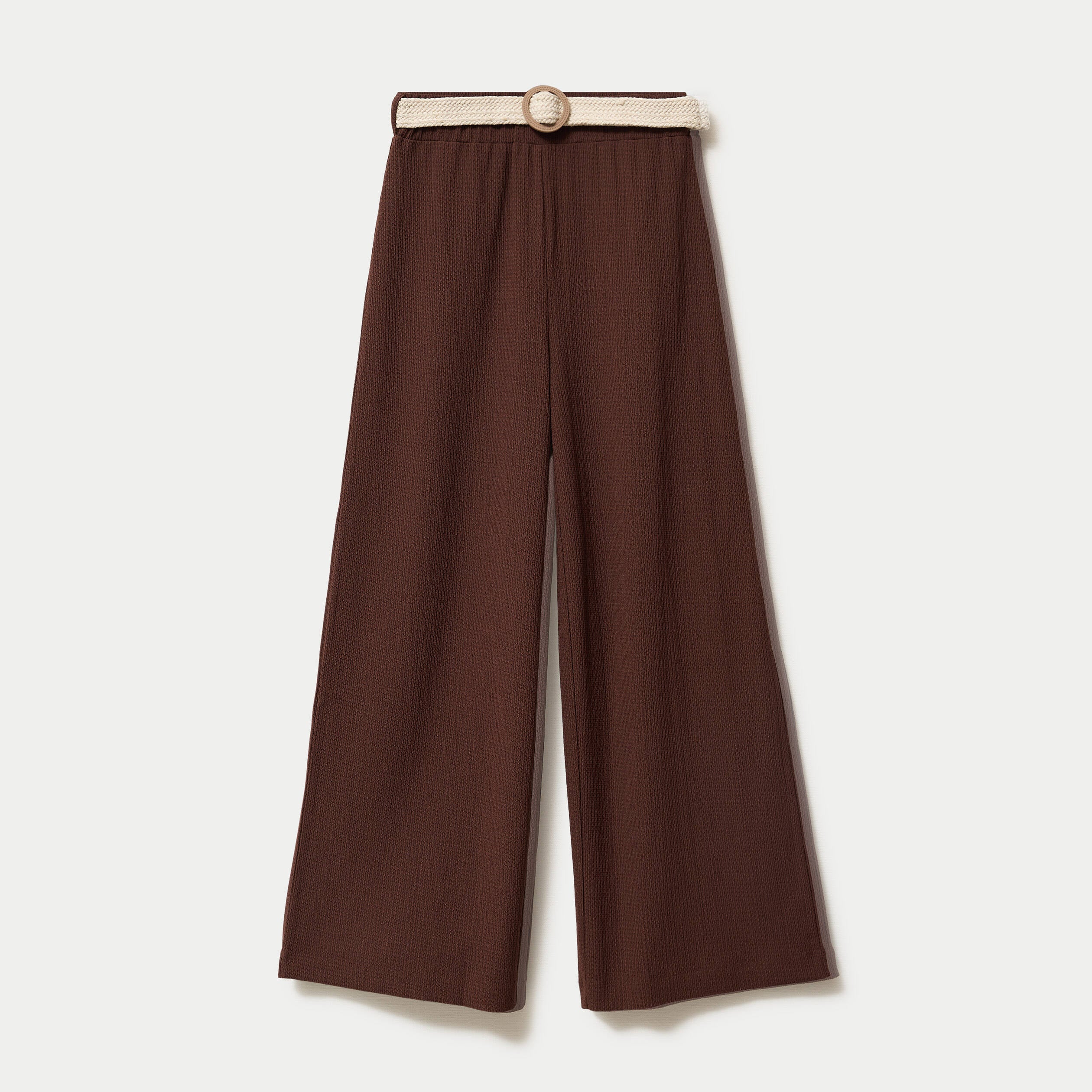 Pantalon large fluide ceintur&eacute; marron fonc&eacute; femme