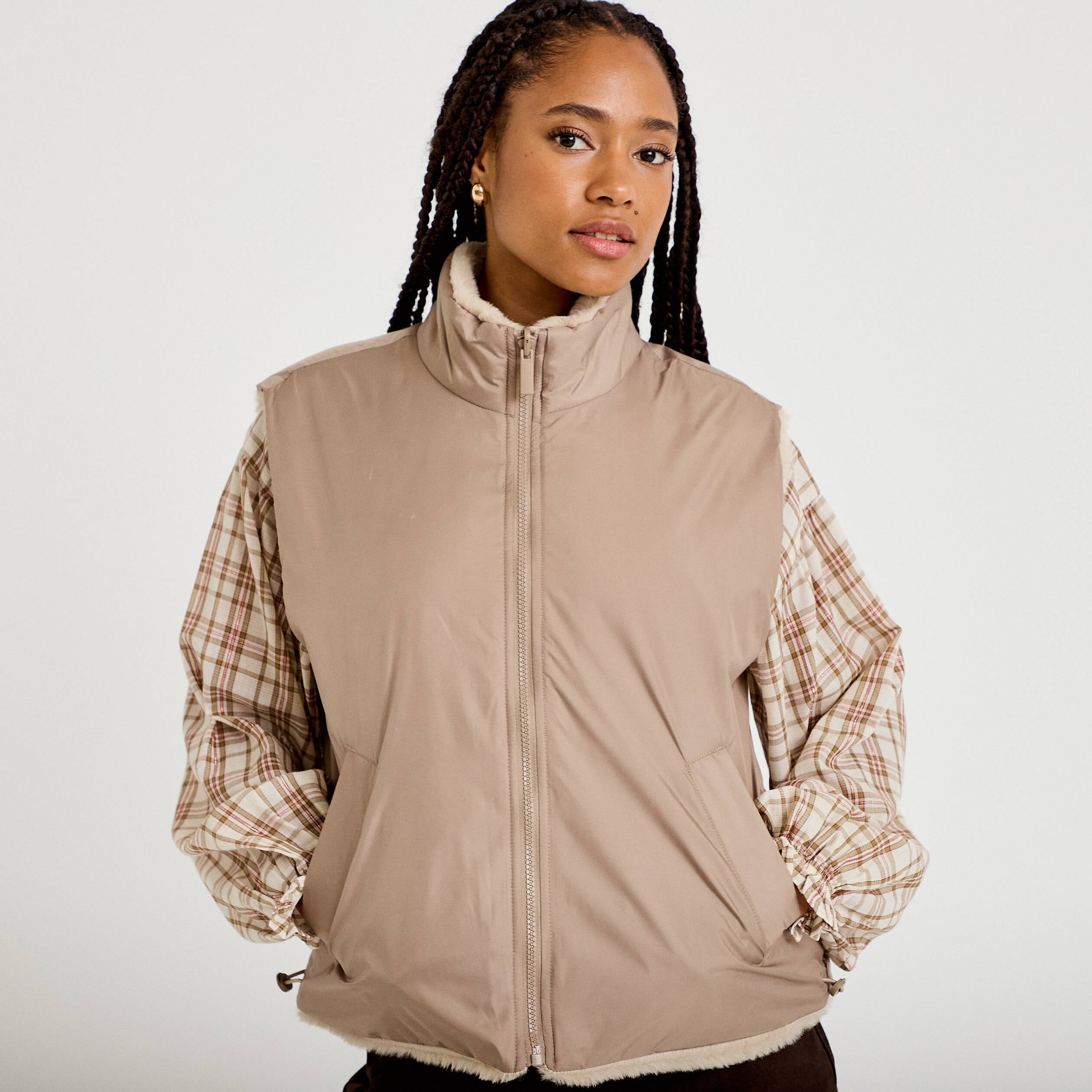 Veste r&eacute;versible sans manches beige femme