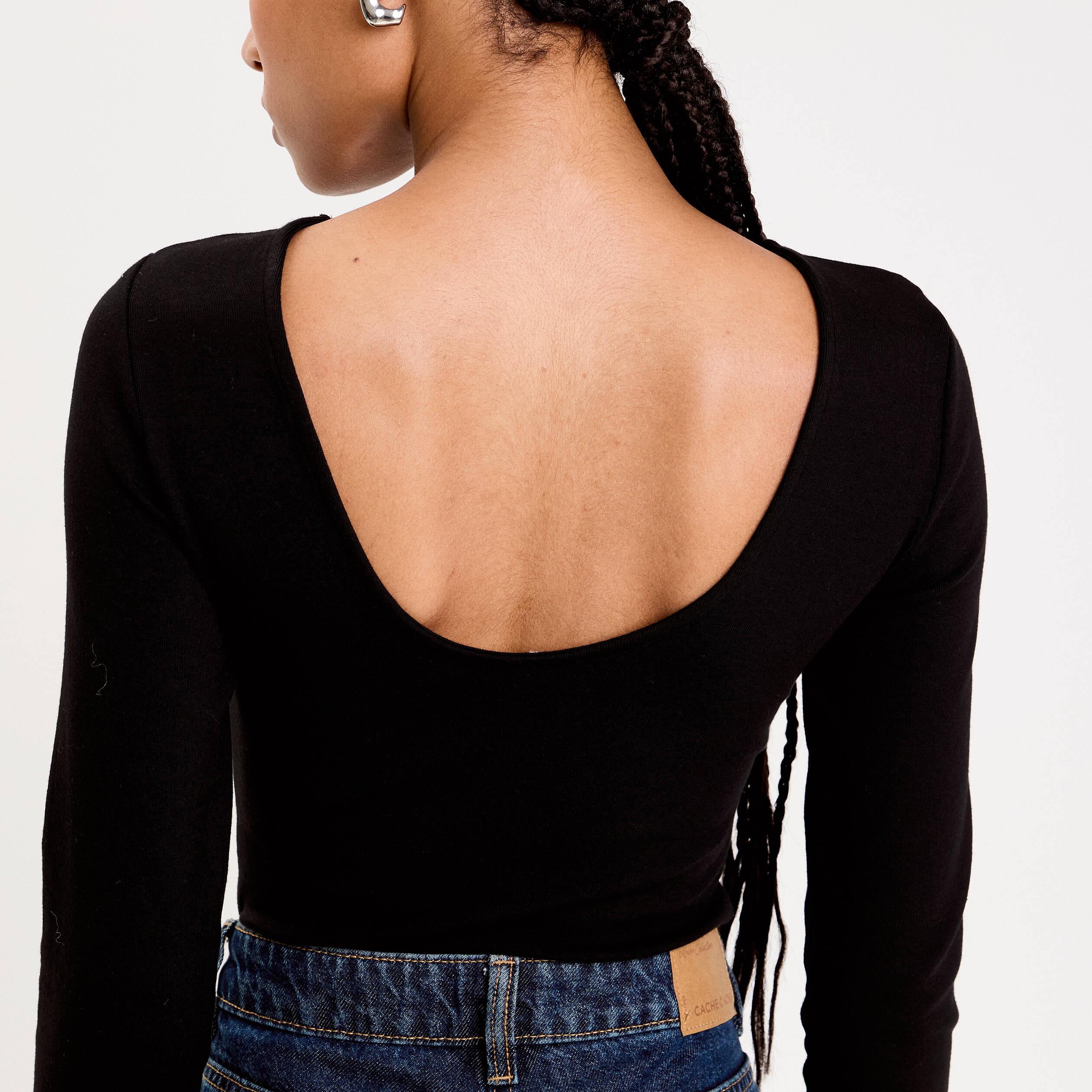 Body cintr&eacute; manches longues bateau noir femme
