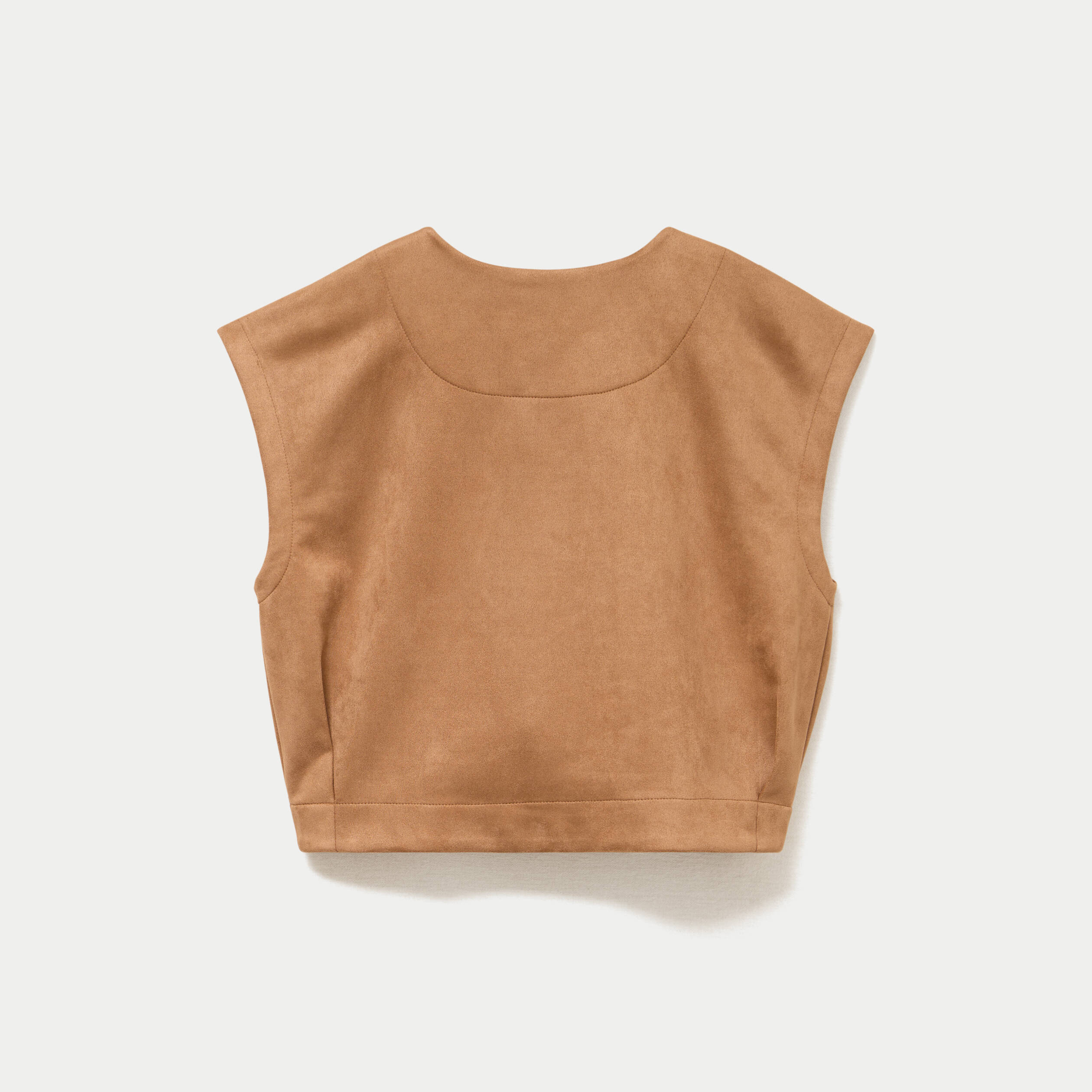 Veste sans manches col rond marron fonc&eacute; femme