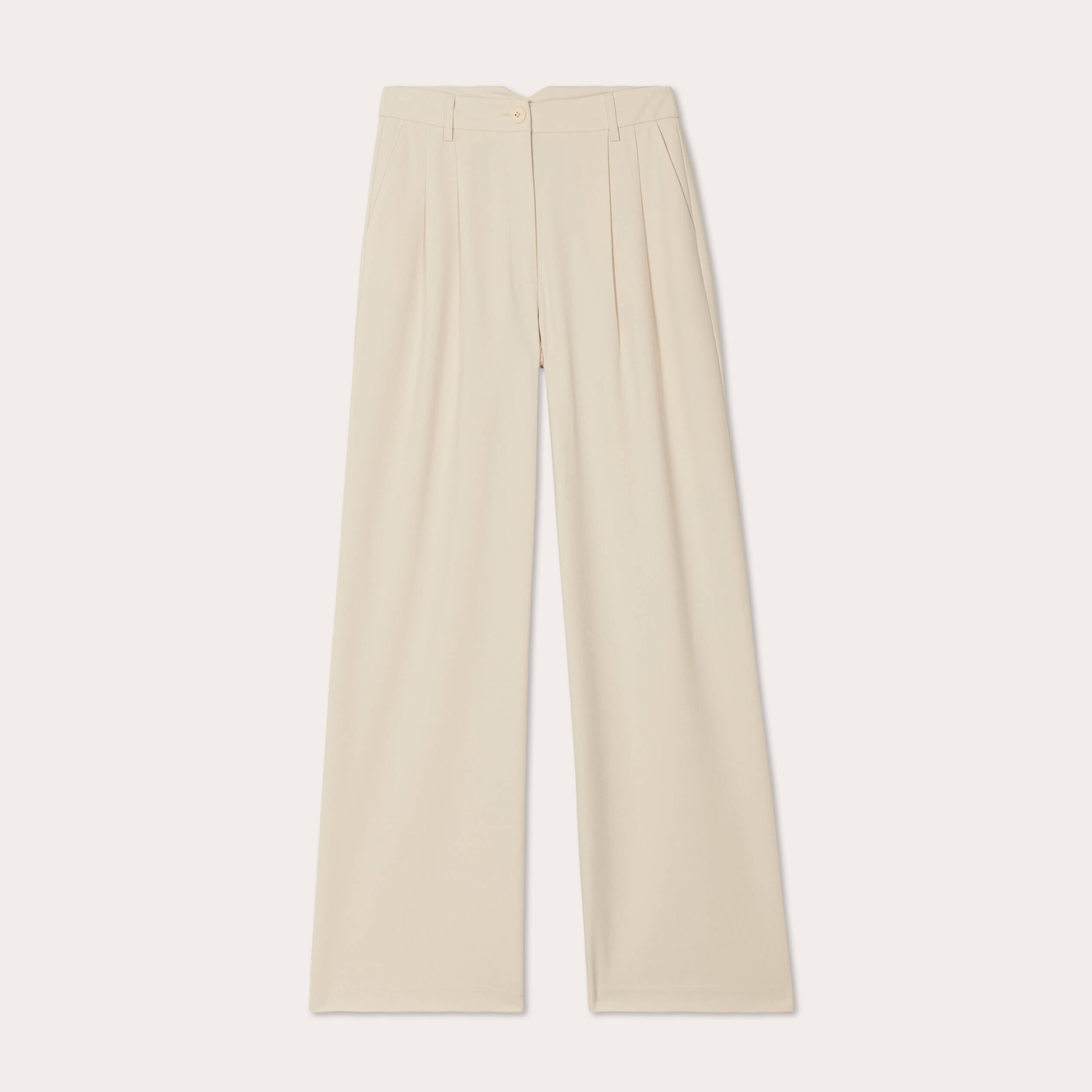 Pantalon large &agrave; pinces ecru femme