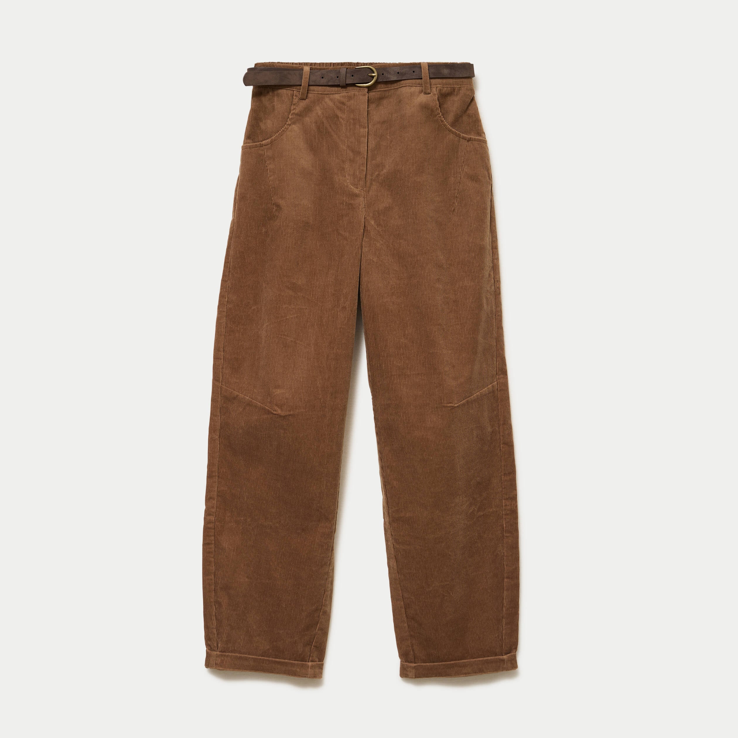 Pantalon barrel ceinture amovible taupe femme
