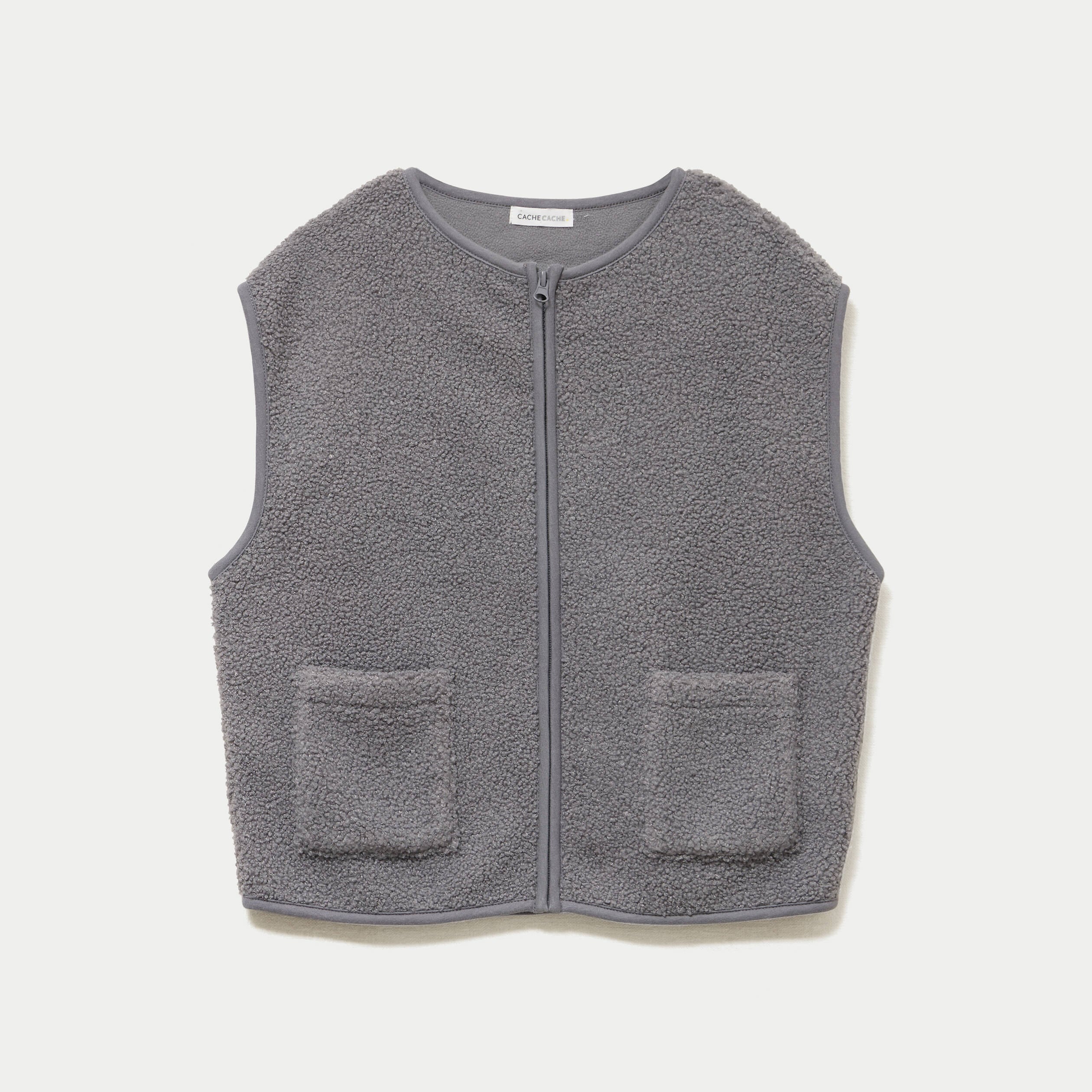 Gilet sans manches bouclette gris femme