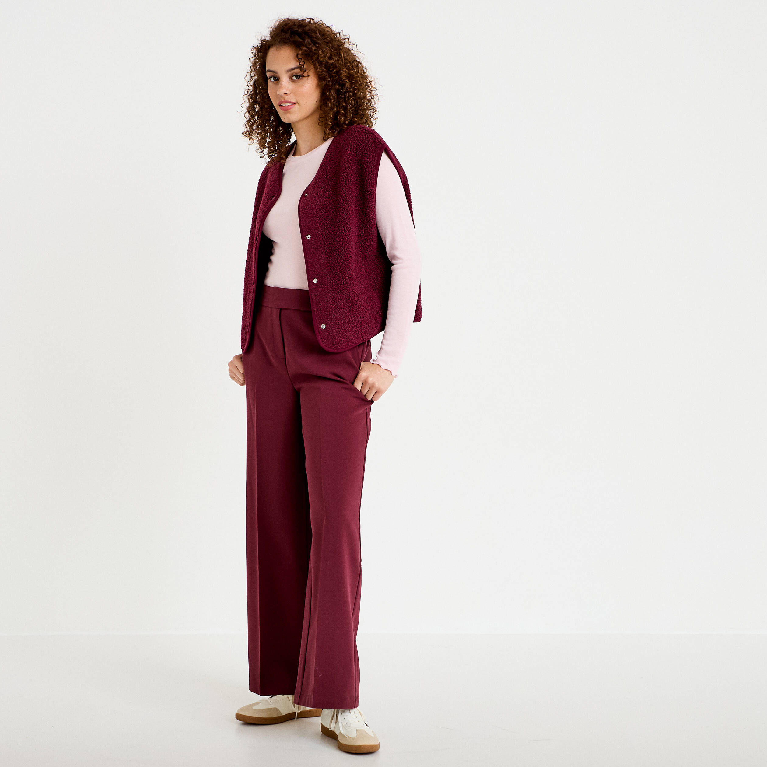 Pantalon city large violet fonc&eacute; femme