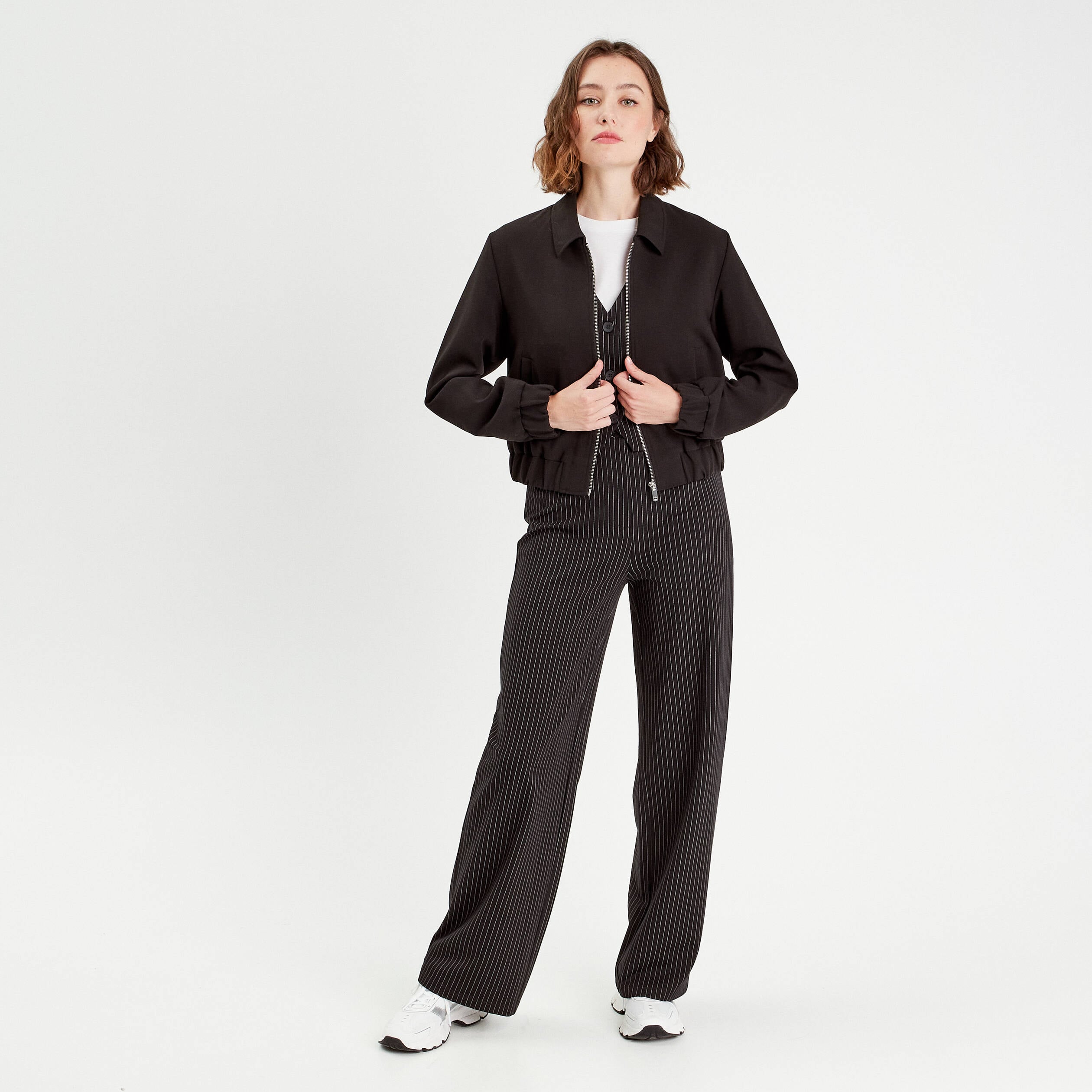 Pantalon large taille haute noir femme