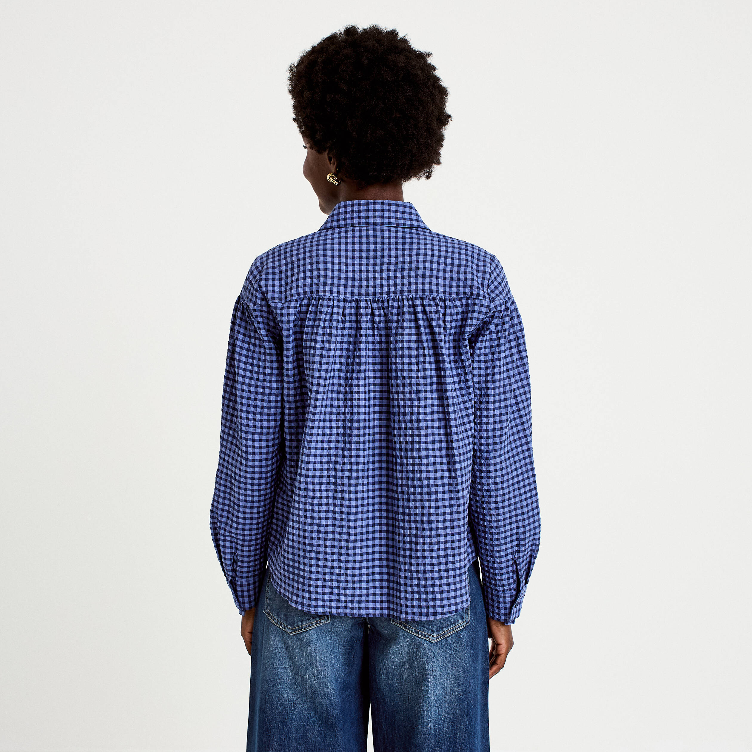 Chemise ample manches longues vichy bleu femme