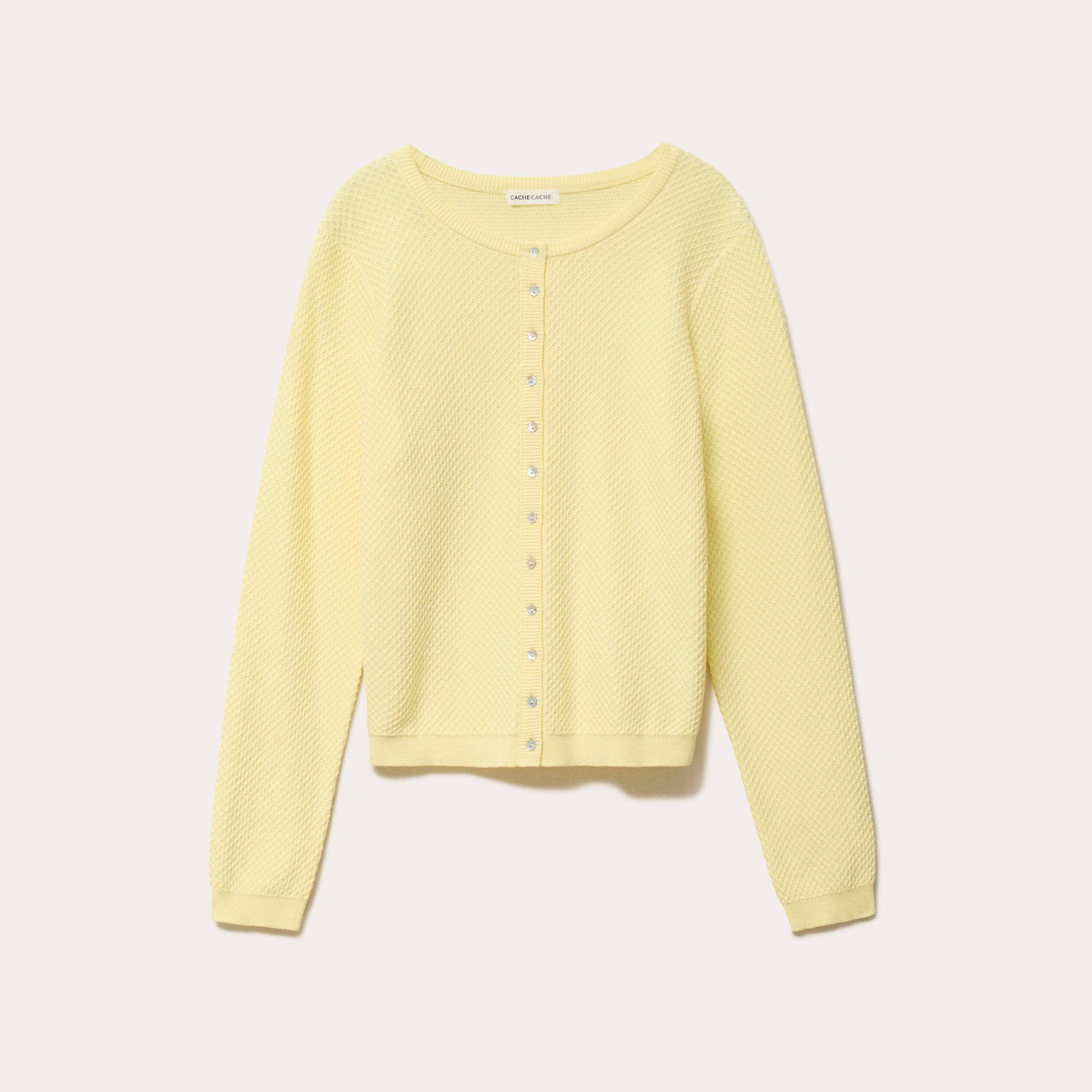 Gilet ajour&eacute; manches longues jaune clair femme