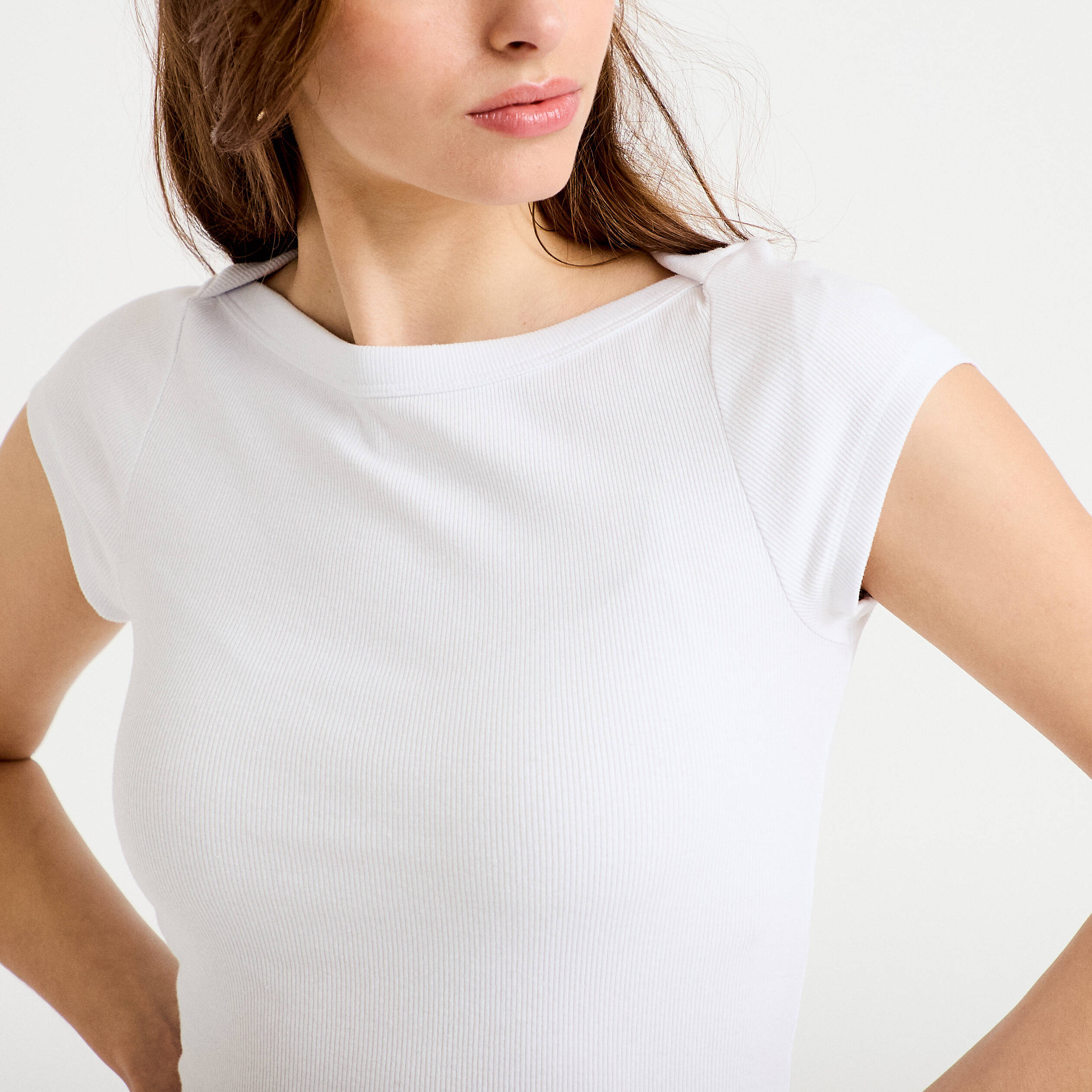 T-shirt cintr&eacute; col bateau blanc femme