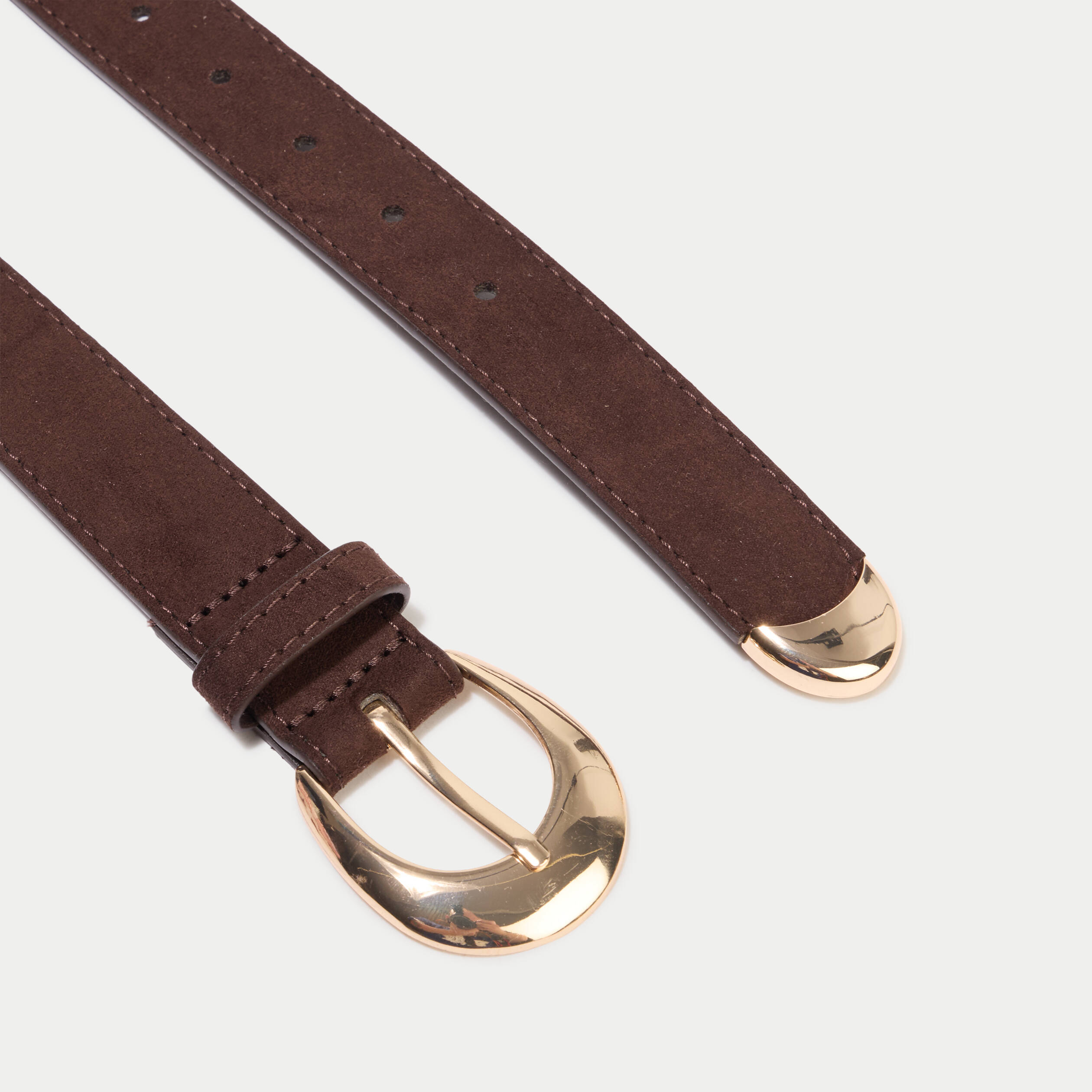 Ceinture fine aspect daim marron fonc&eacute; femme