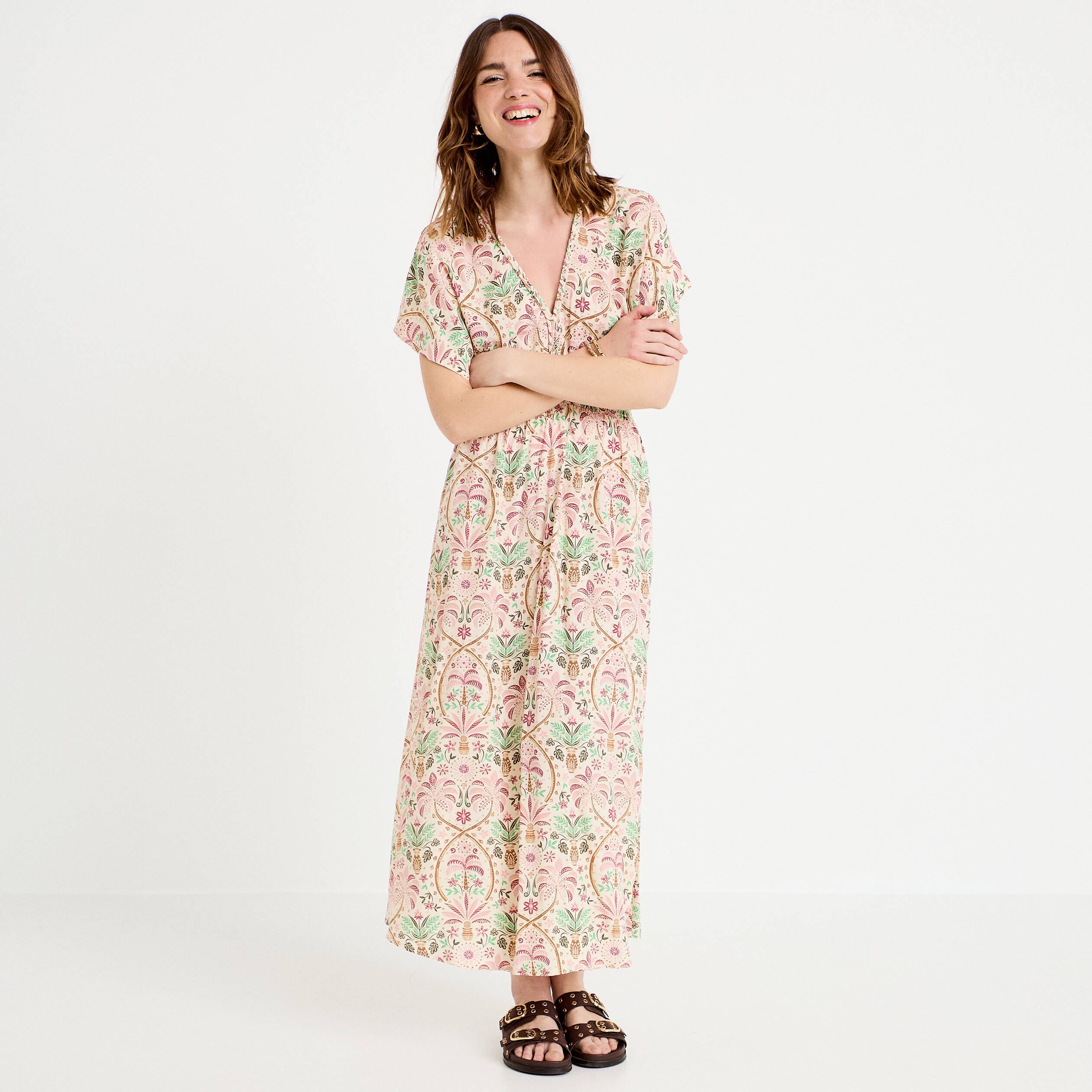 Robe longues manches courtes blanc femme