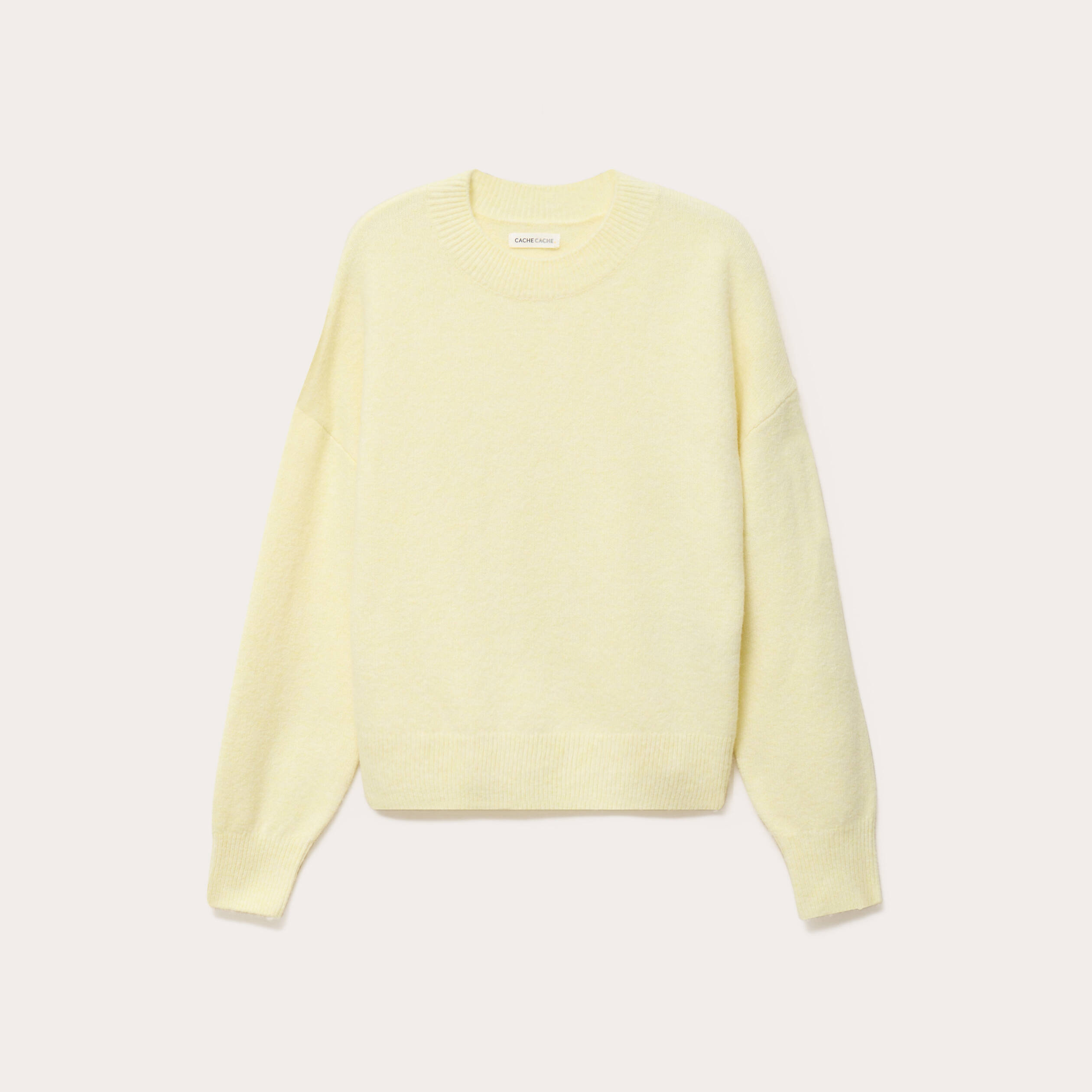 Pull col rond jaune clair femme